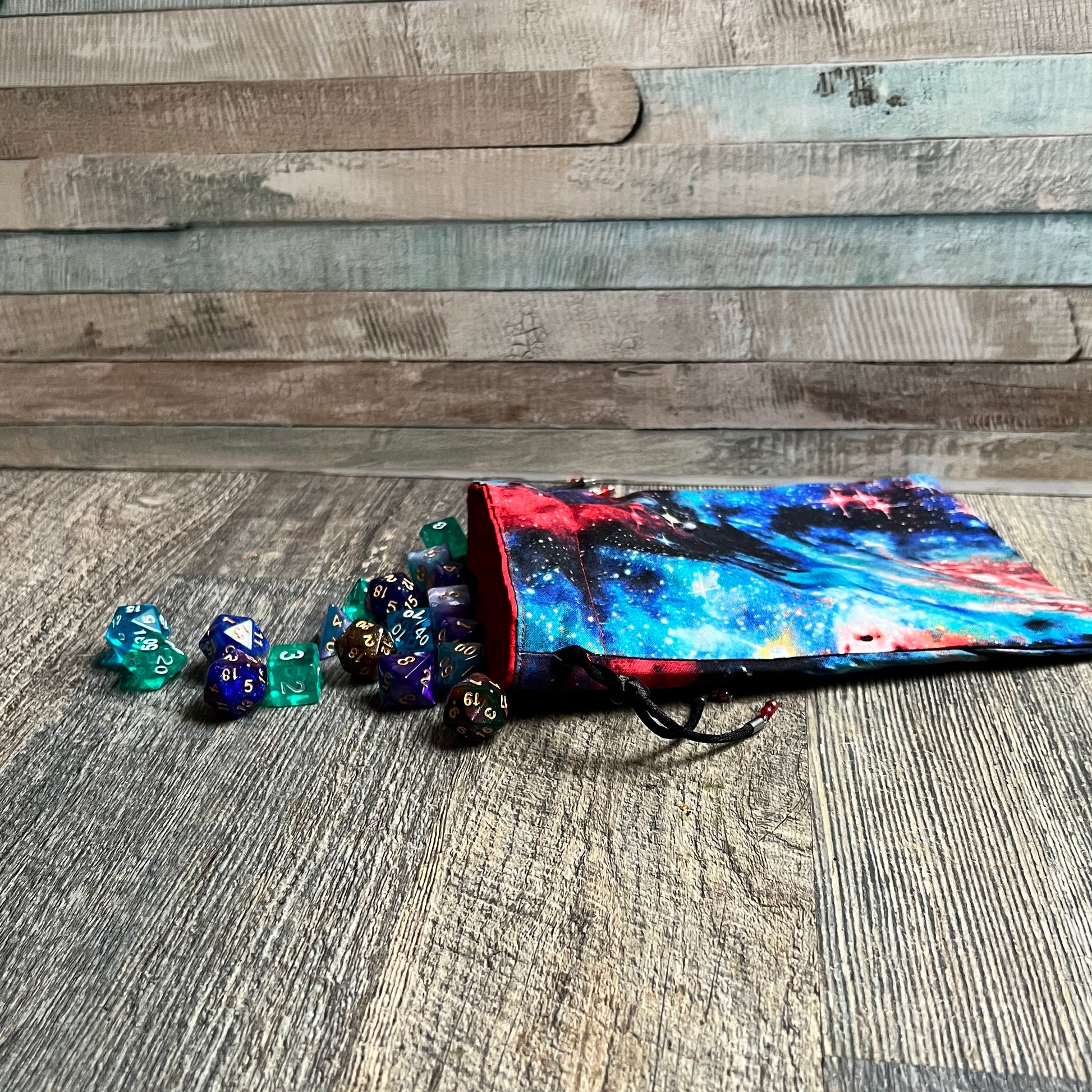Handmade Cotton Drawstring Dice Bag, Choice of Galaxy Print, Stars, Galaxy, DnD, D&D, RPG 2d20 Tabletop Gaming Gift