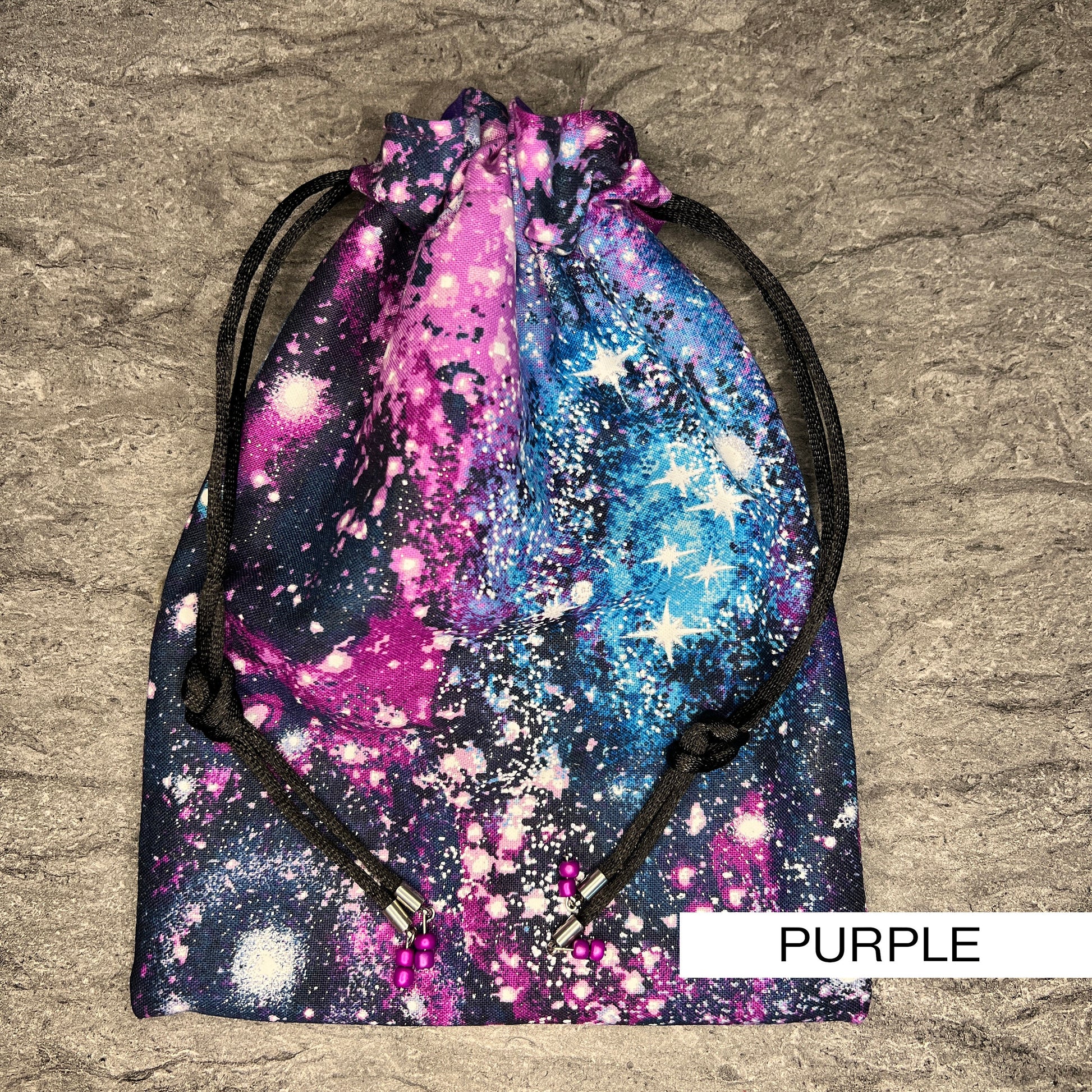 Handmade Cotton Drawstring Dice Bag, Choice of Galaxy Print, Stars, Galaxy, DnD, D&D, RPG 2d20 Tabletop Gaming Gift