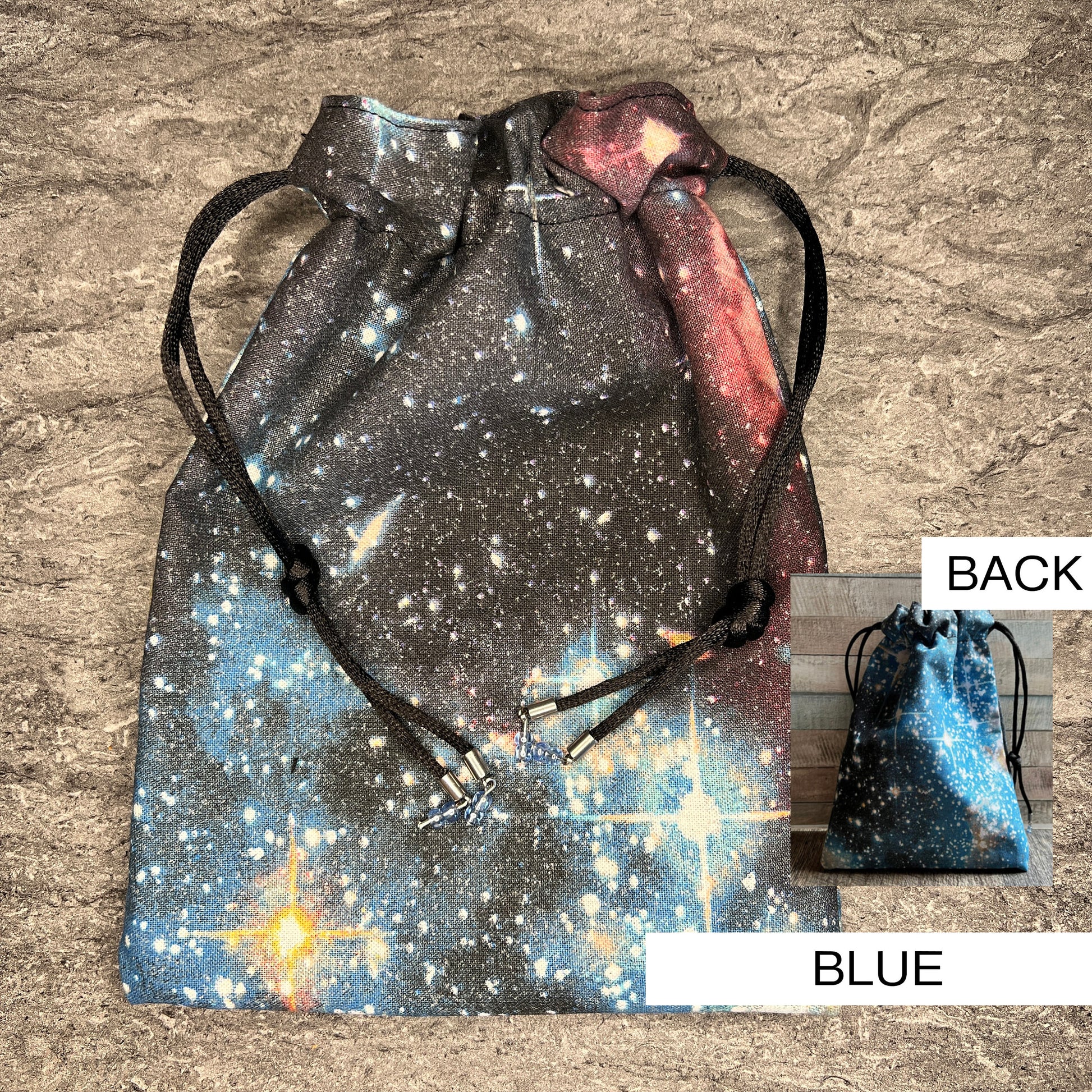 Handmade Cotton Drawstring Dice Bag, Choice of Galaxy Print, Stars, Galaxy, DnD, D&D, RPG 2d20 Tabletop Gaming Gift