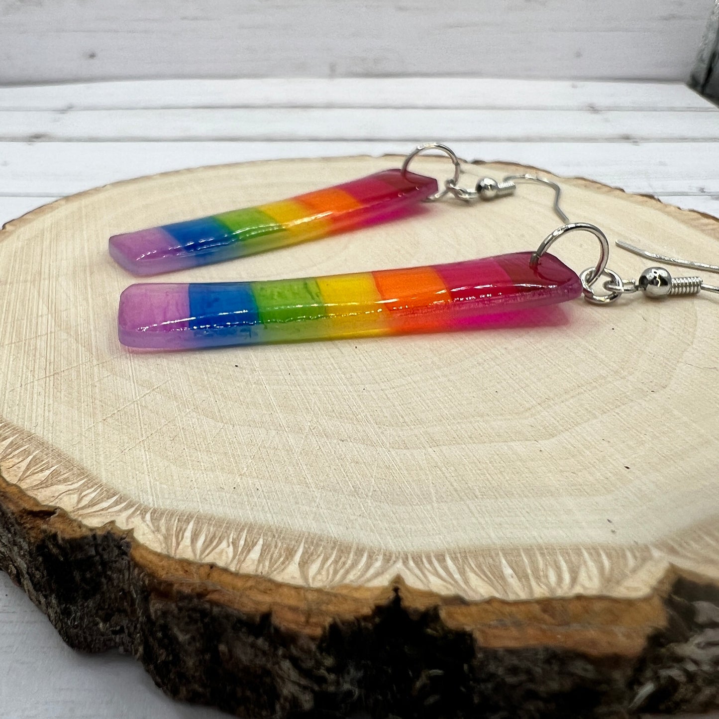 Handmade Shrinky Dink Shrink Plastic Resin Rainbow Pride Flag LGBTQ+ Earrings