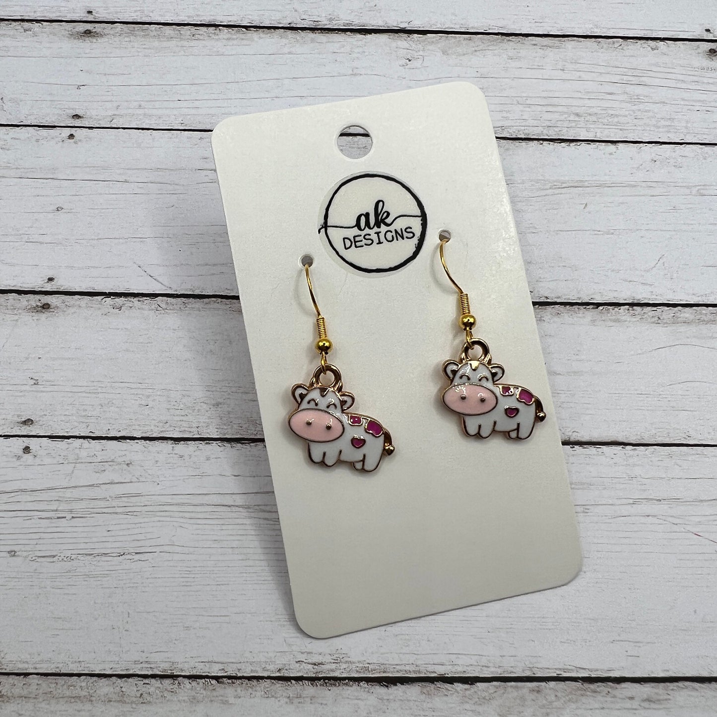 Petite Cow Enamel Earrings - Clearance