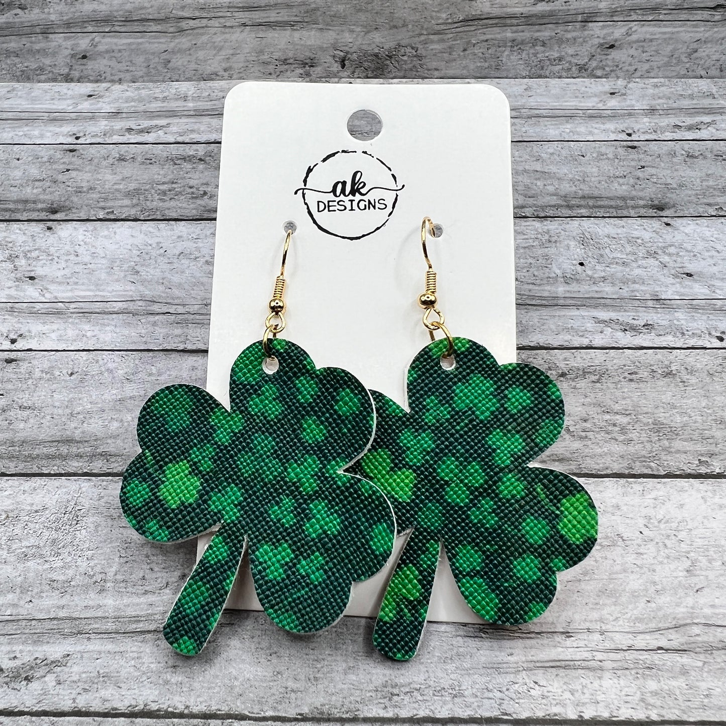 St. Patrick’s Day Lucky Shamrock Clover Two Layer Faux Leather  Earrings - Clearance