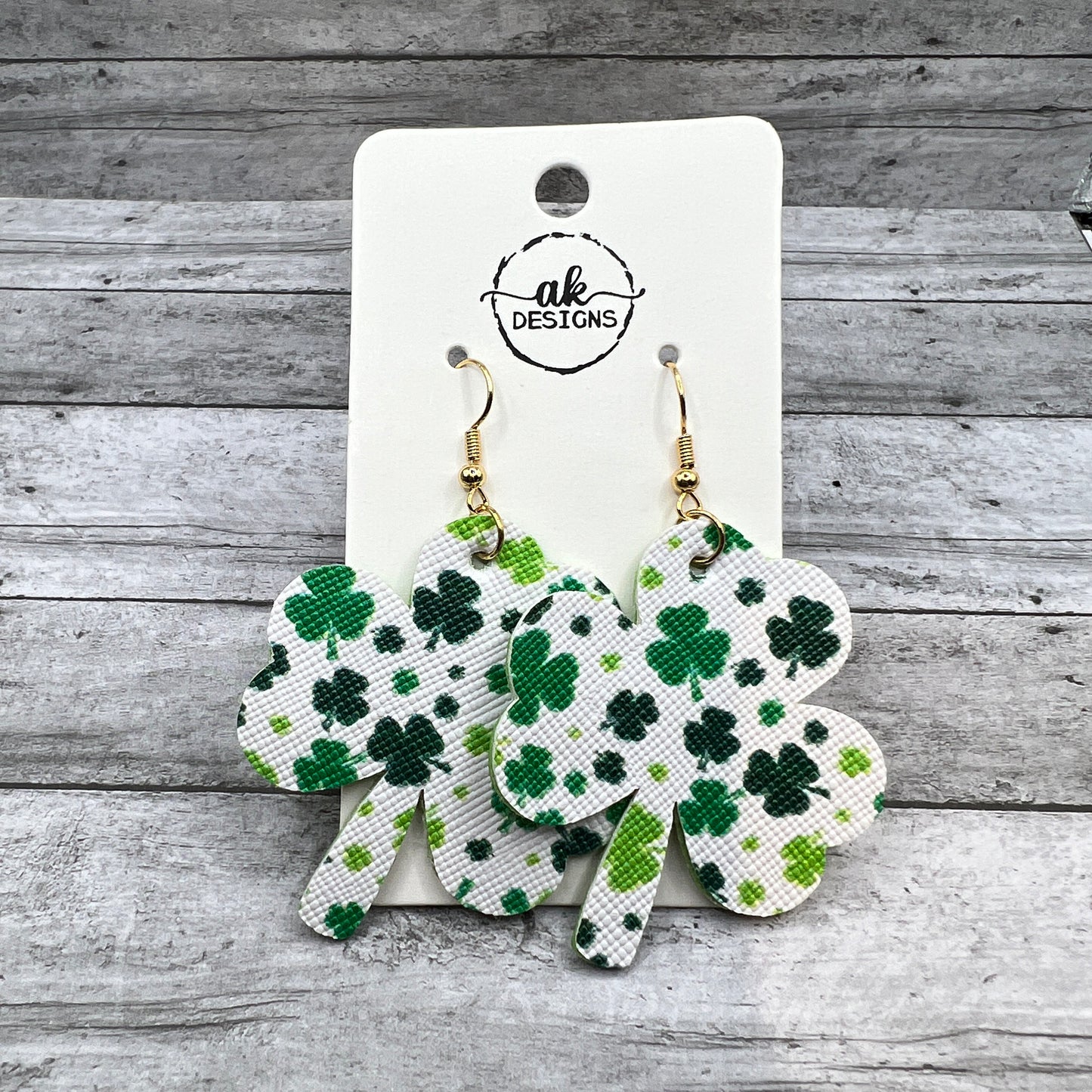 St. Patrick’s Day Lucky Shamrock Clover Two Layer Faux Leather  Earrings - Clearance