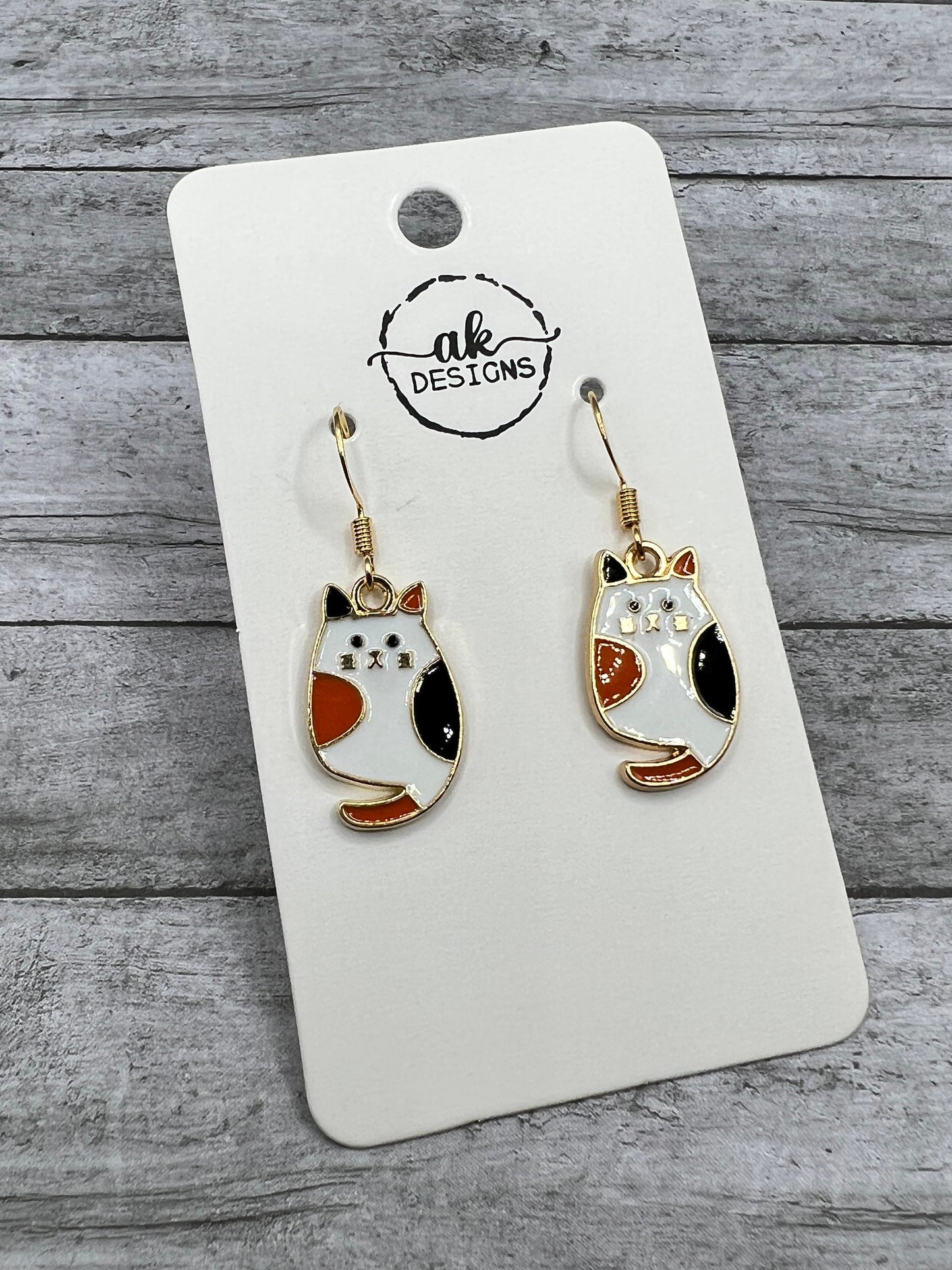 Small Fat Kitty Cat Enamel Drop Earrings