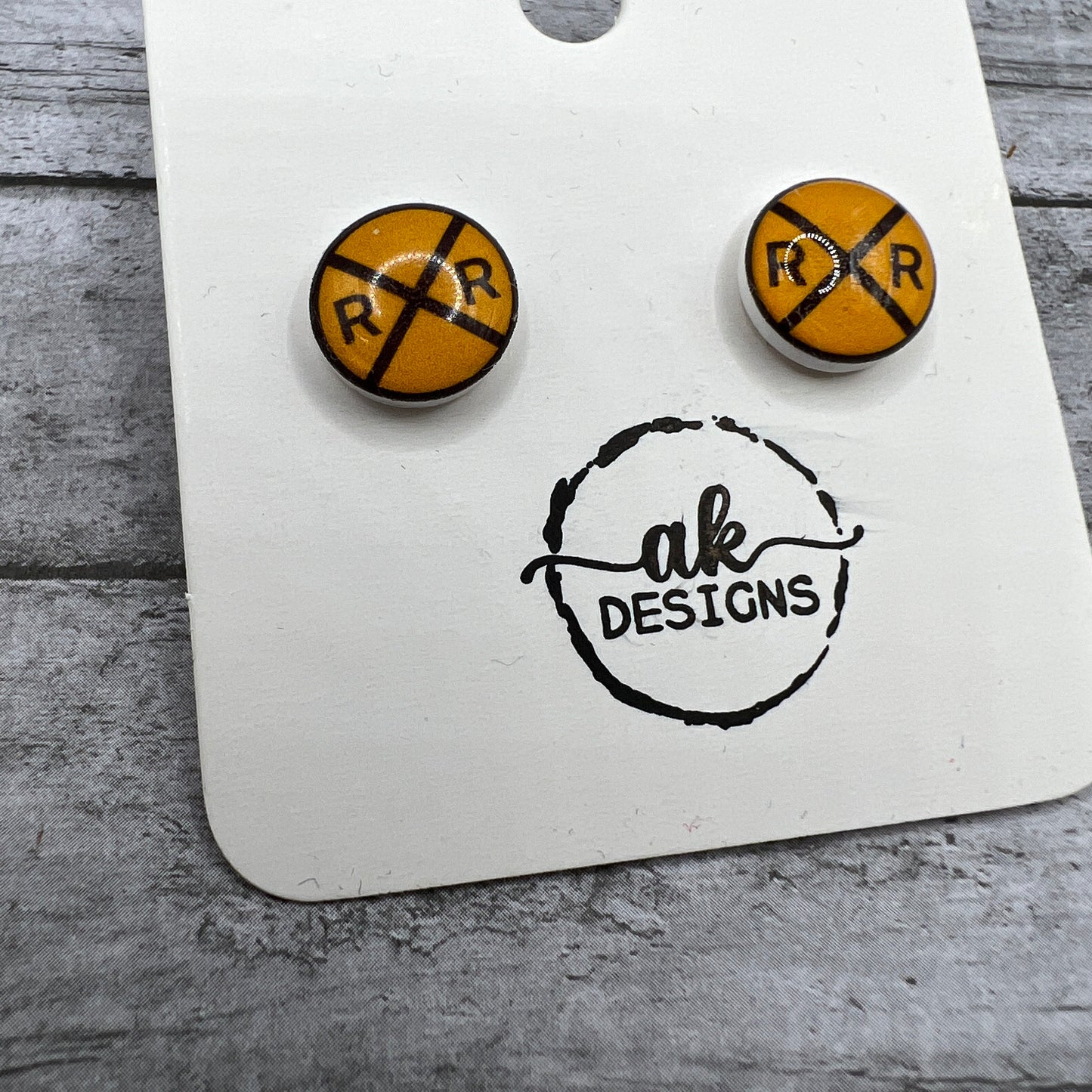 Handmade Railroad Crossing Train Resin Plastic Stud Earrings