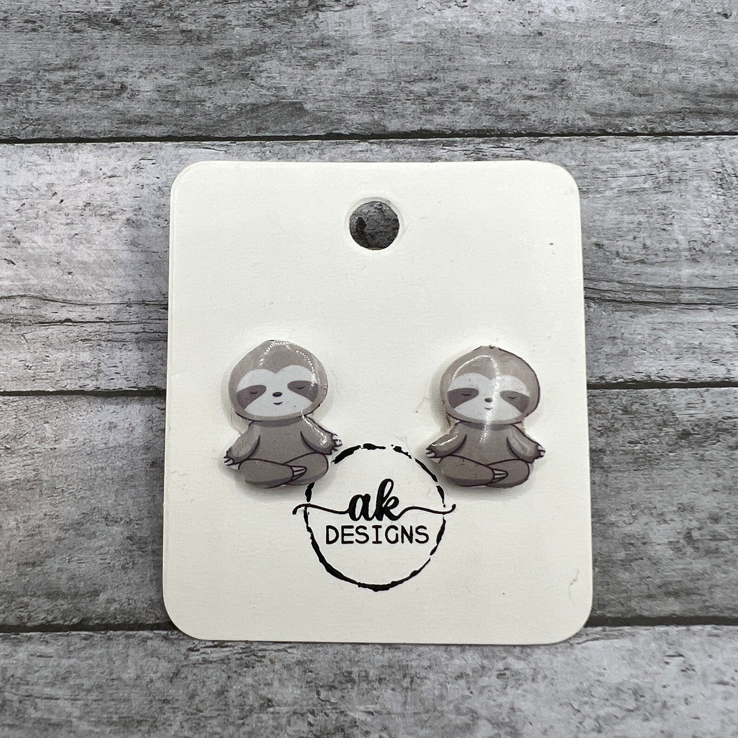 Handmade Meditating Sloth Yoga Plastic Lightweight Stud Earrings