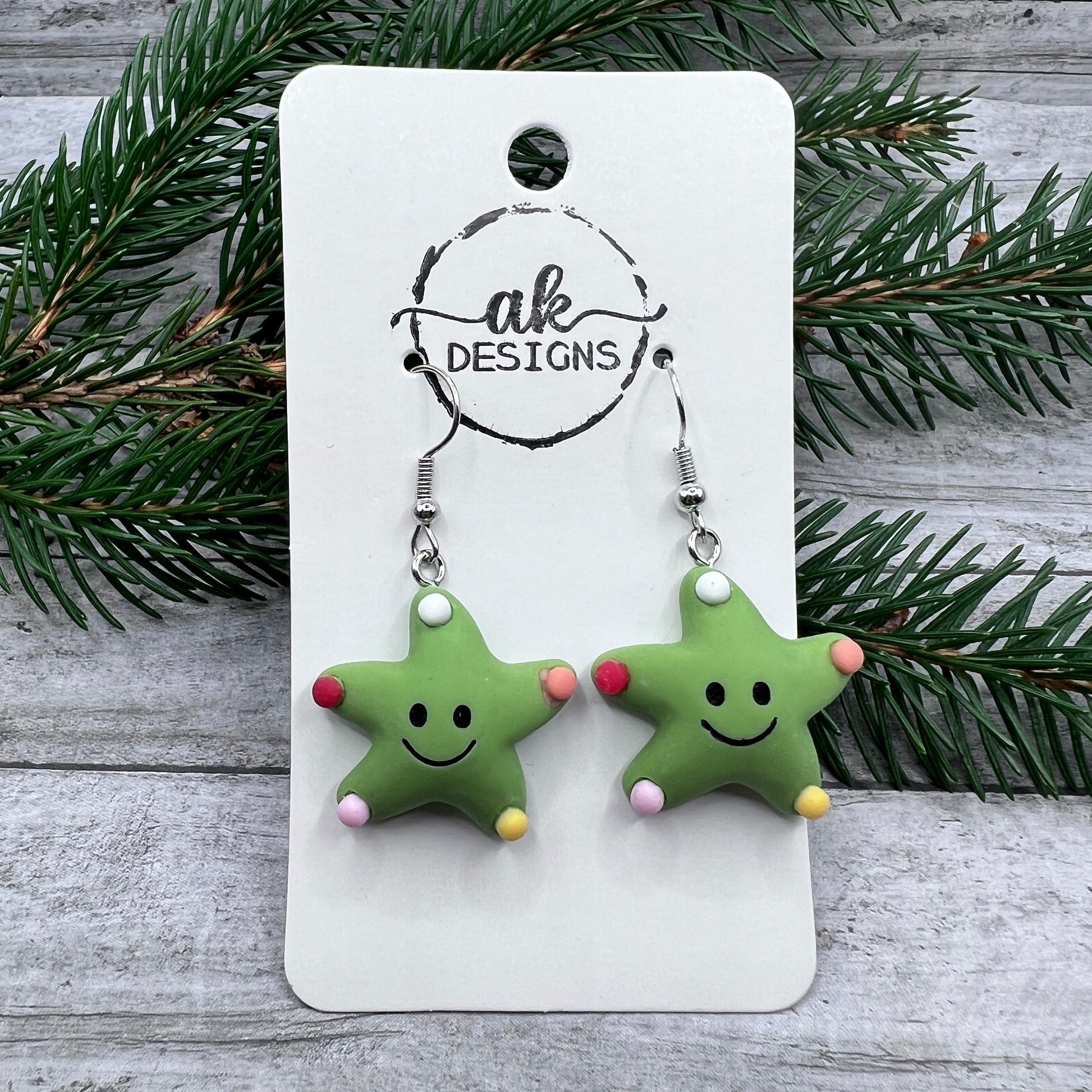 Christmas Star Smiling Kawaii Cartoon Resin Dangle Hypoallergenic Holiday Earrings