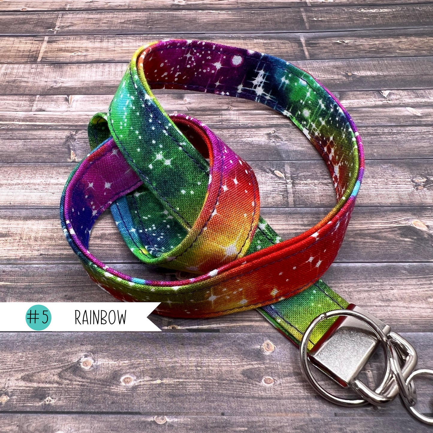 Handmade 20" Fabric Celestial Galaxy Rainbow Stars  , Choice Lanyard Keychain Keys Badge Holder