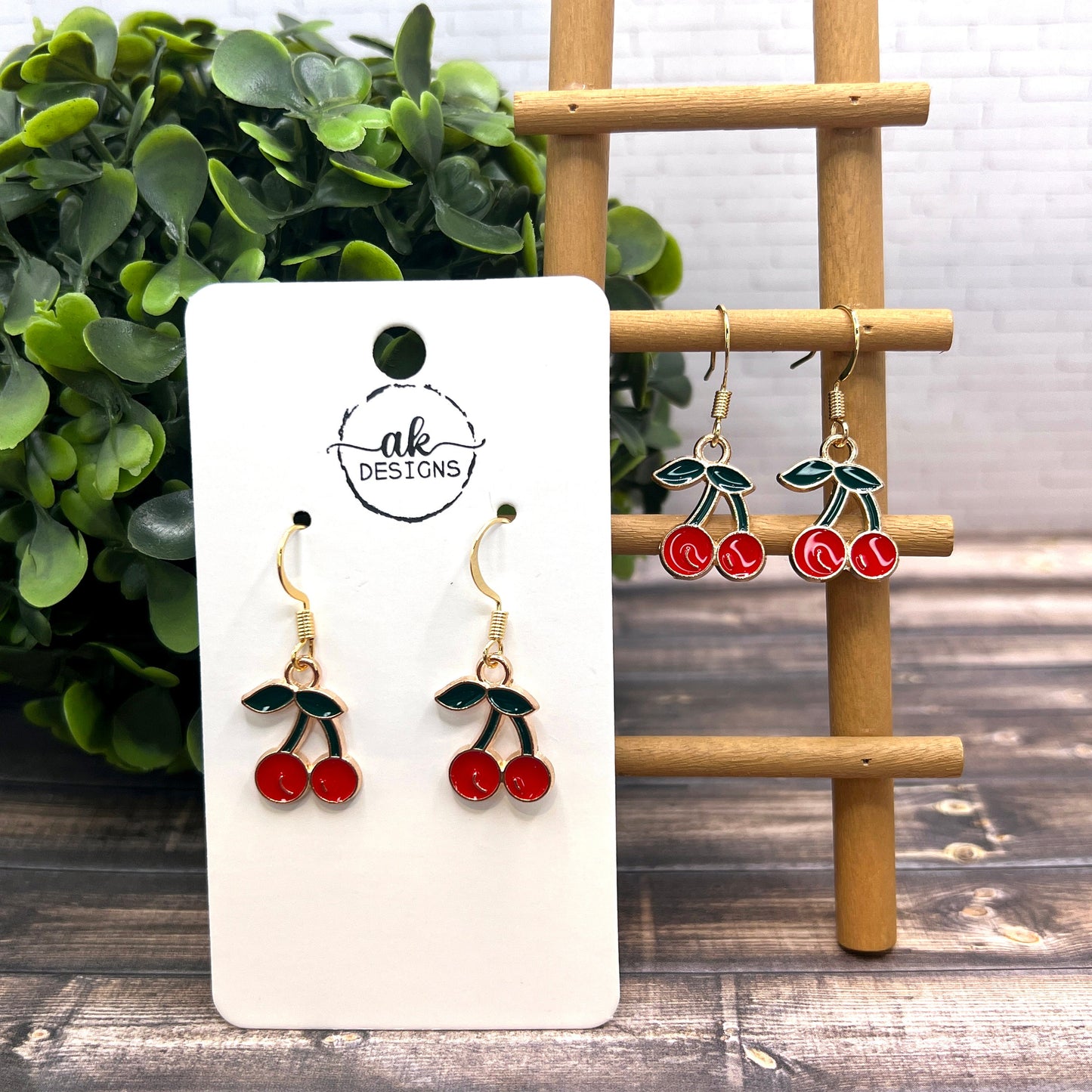 Red Cherries Cherry  Earrings Hypoallergenic Goldtone Fruit Food Jewelry - Clearance