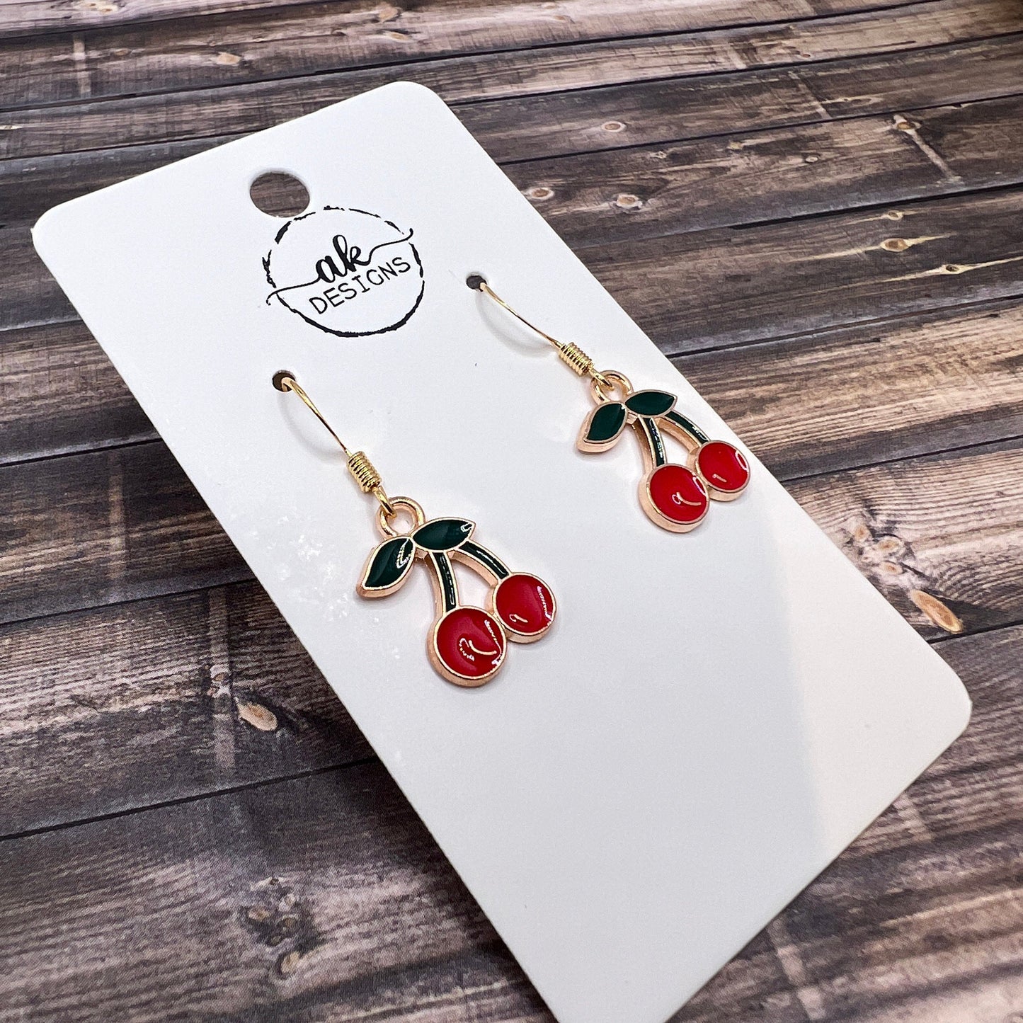 Red Cherries Cherry  Earrings Hypoallergenic Goldtone Fruit Food Jewelry - Clearance