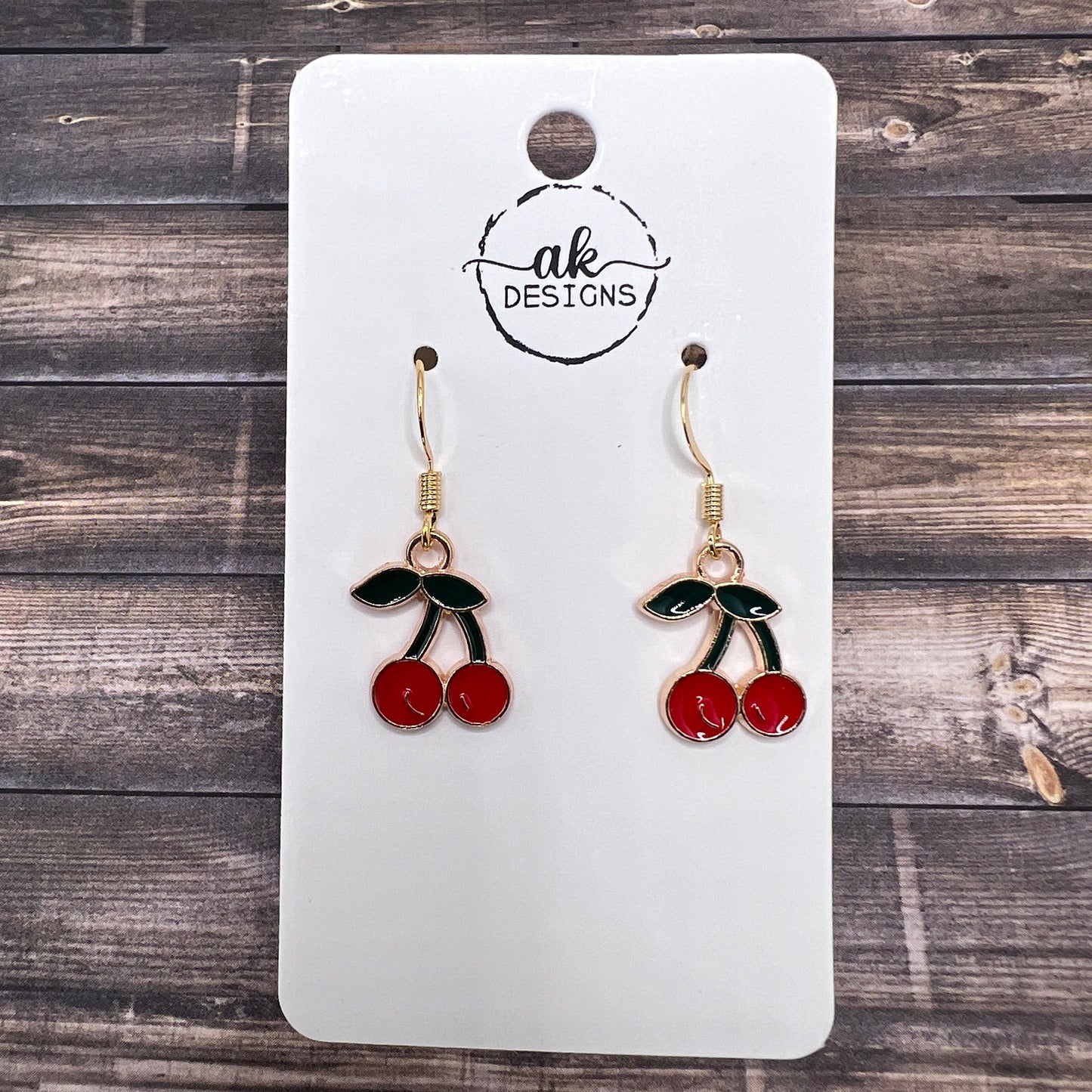 Red Cherries Cherry  Earrings Hypoallergenic Goldtone Fruit Food Jewelry - Clearance