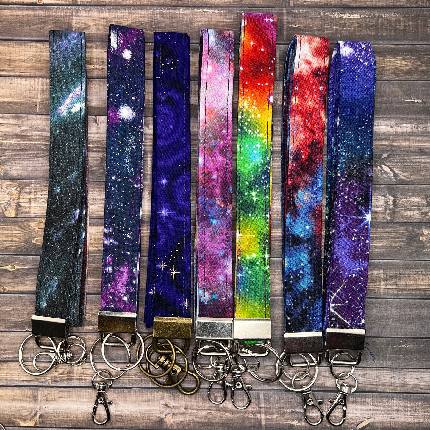 Handmade 20" Fabric Celestial Galaxy Rainbow Stars  , Choice Lanyard Keychain Keys Badge Holder