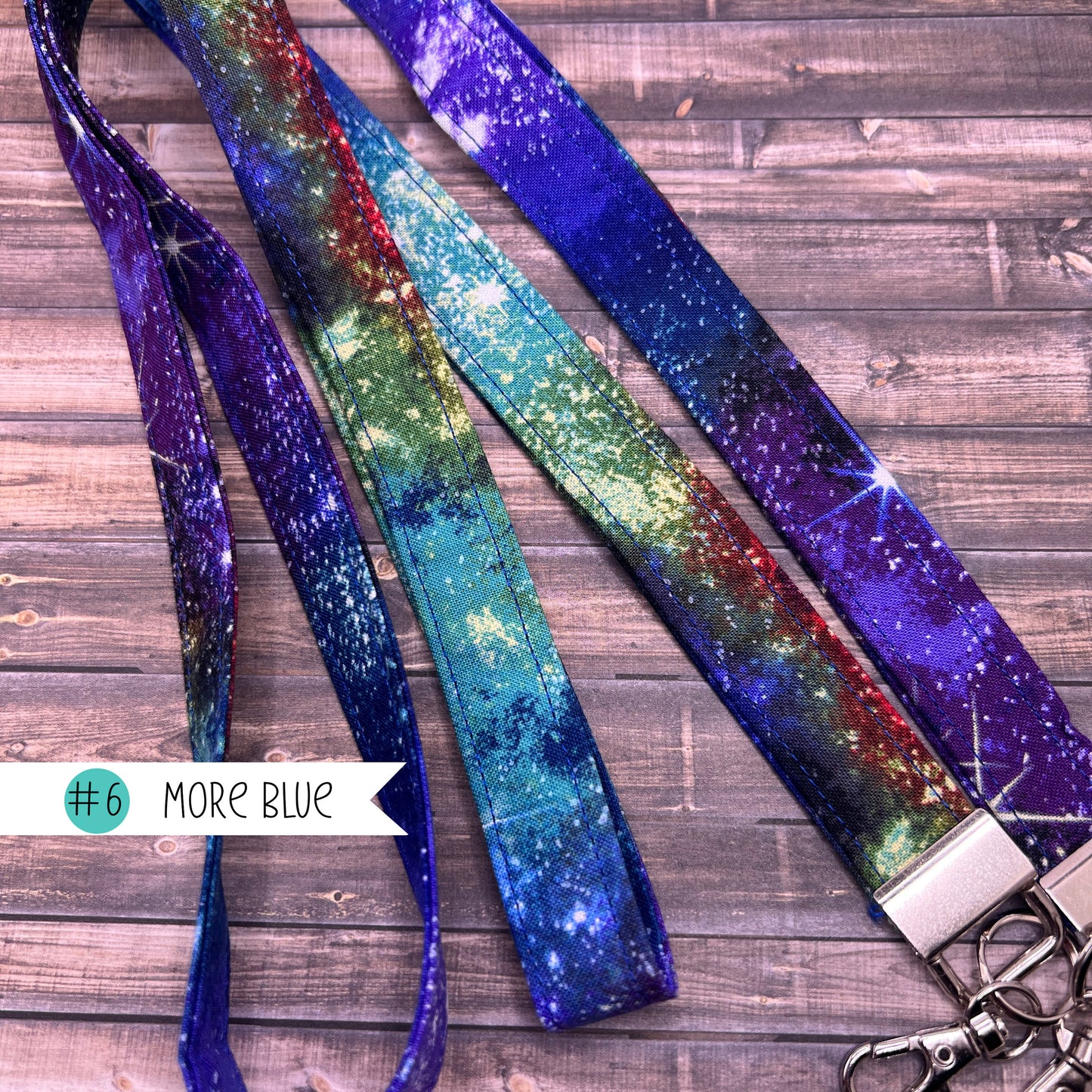 Handmade 20" Fabric Celestial Galaxy Rainbow Stars  , Choice Lanyard Keychain Keys Badge Holder