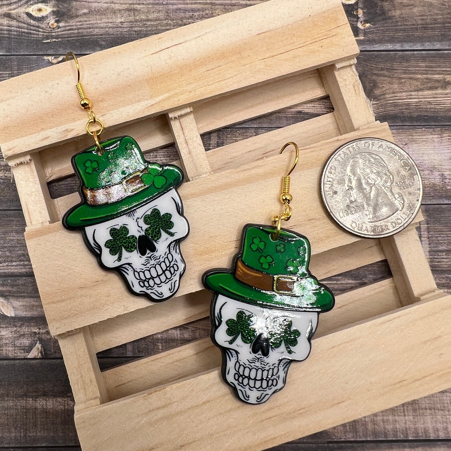 St. Patrick's Day Skeleton Messy Bun Skull Earrings