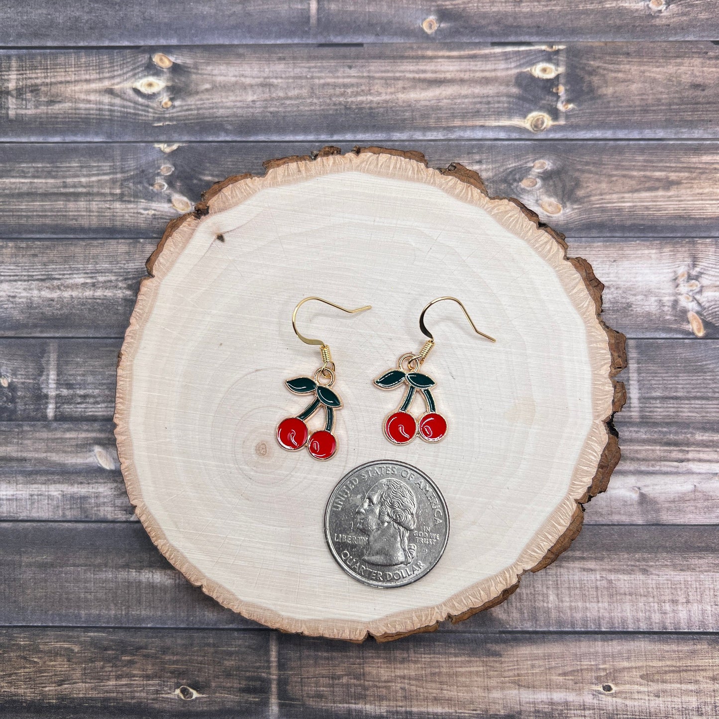 Red Cherries Cherry  Earrings Hypoallergenic Goldtone Fruit Food Jewelry - Clearance