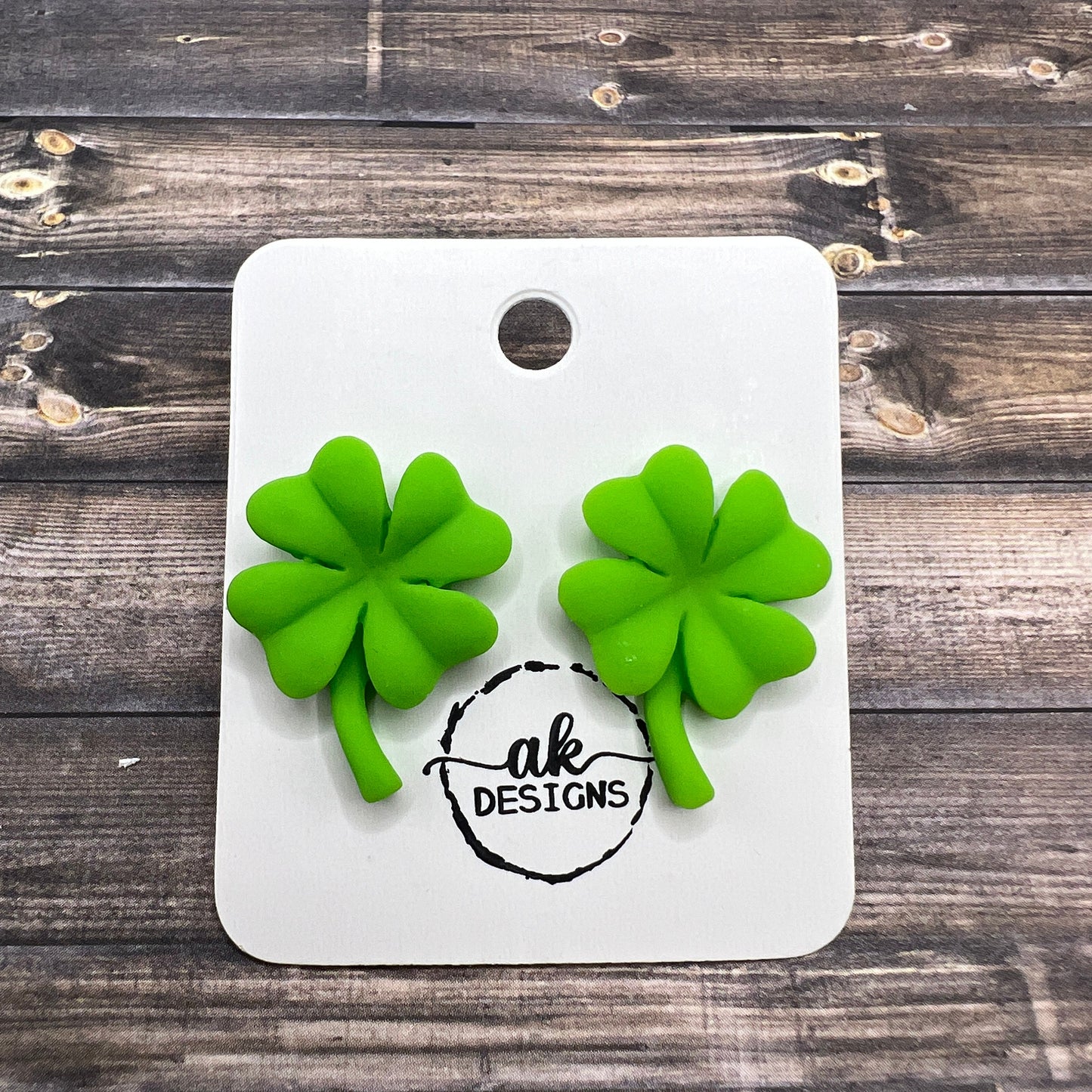 Shamrock Stud St. Patrick's Day Earrings, Resin Hypoallergenic Four Leaf Clover Lucky Green Studs