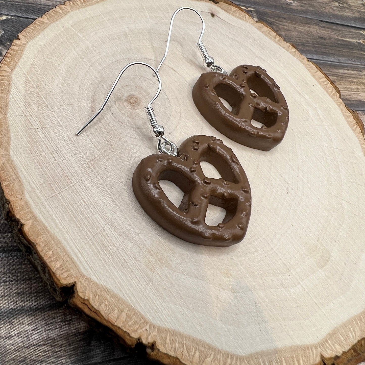 Chocolate Covered Pretzel Candy Earrings, Hypoallergenic  Food Snacks - Clearance