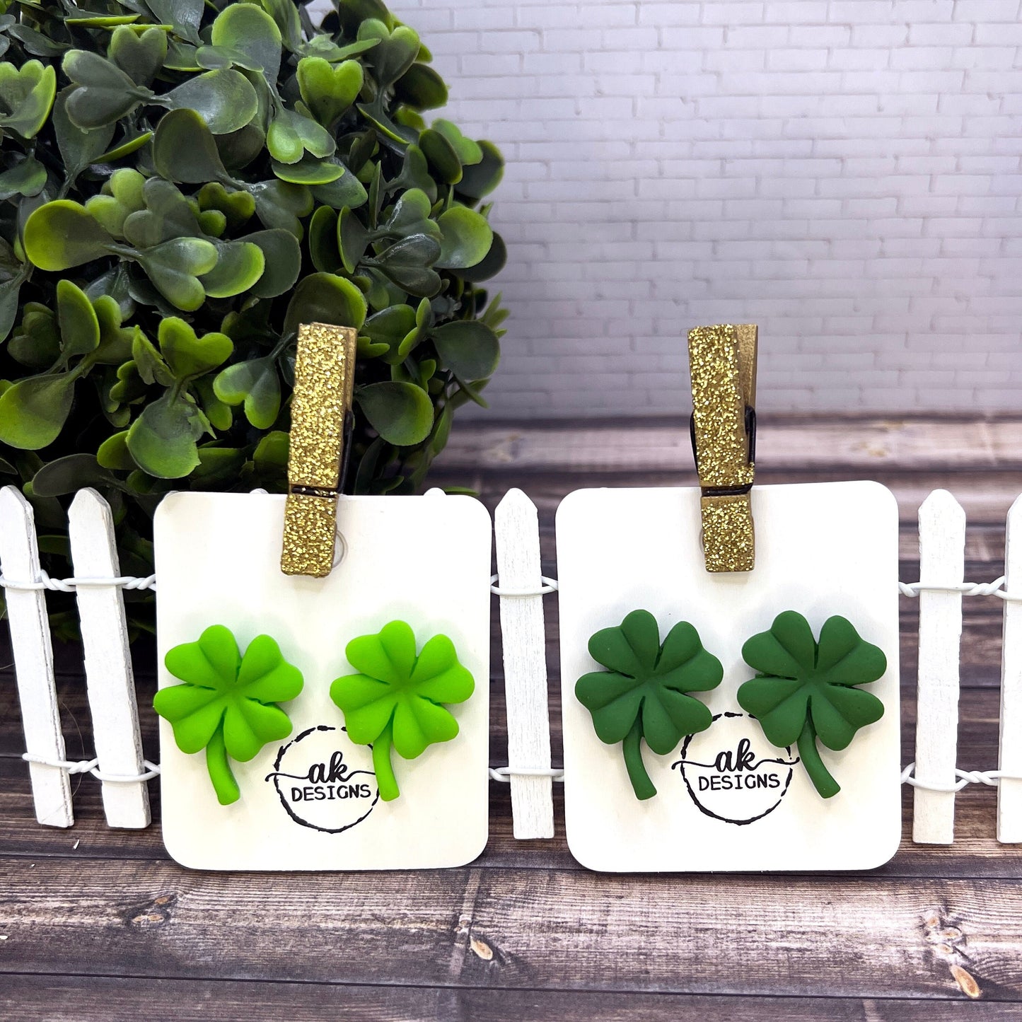 Shamrock Stud St. Patrick's Day Earrings, Resin Hypoallergenic Four Leaf Clover Lucky Green Studs