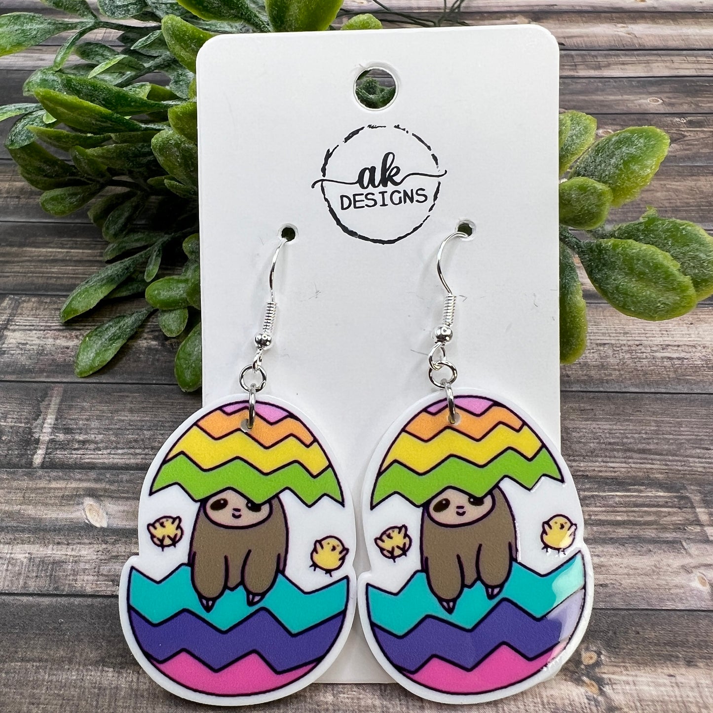 Easter Egg Sloth Chick Lightweight Acrylic  Earrings, Hypoallergenic - Clearance
