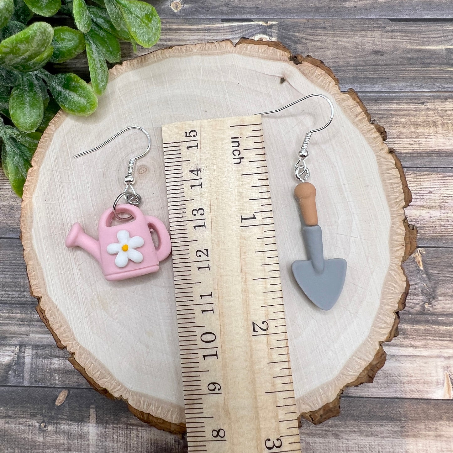 Springtime Garden Watering Can & Shovel Mismatched Resin Earrings, Hypoallergenic Lightweight