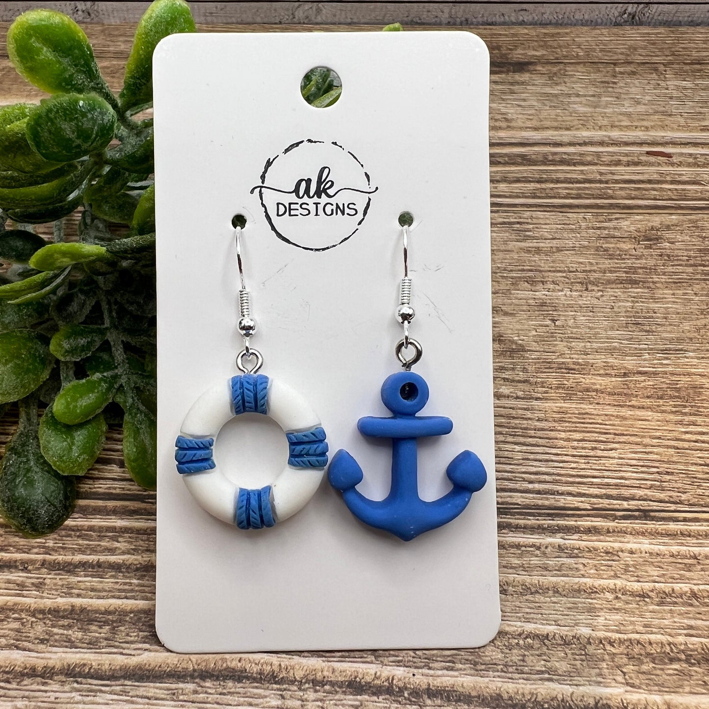 Mismatched Anchor Life Preserver  Earrings, Hypoallergenic Nautical Boating Gift