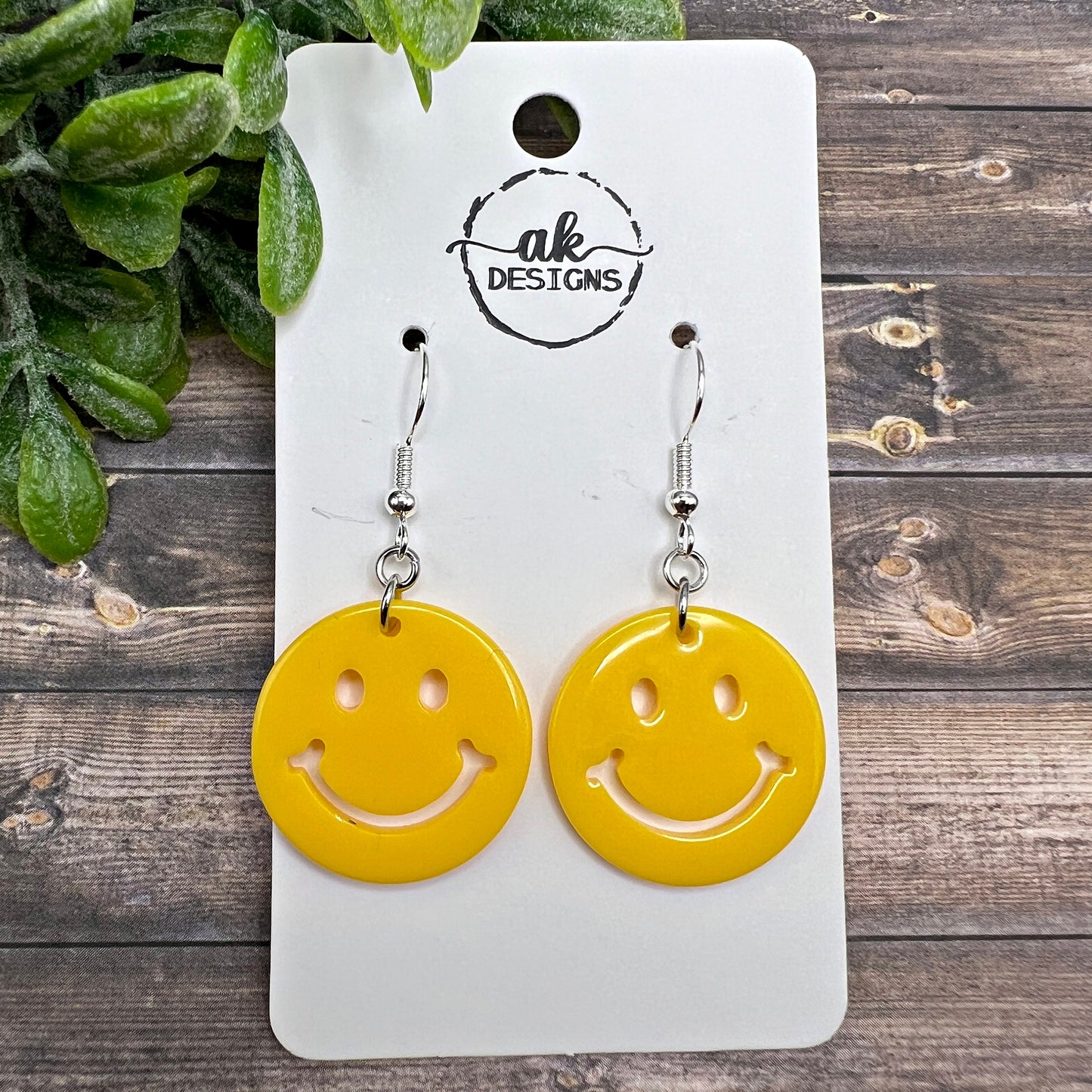 Smiley Face Yellow Acrylic Lightweight  Earrings, Hypoallergenic Happy Birthday Gift