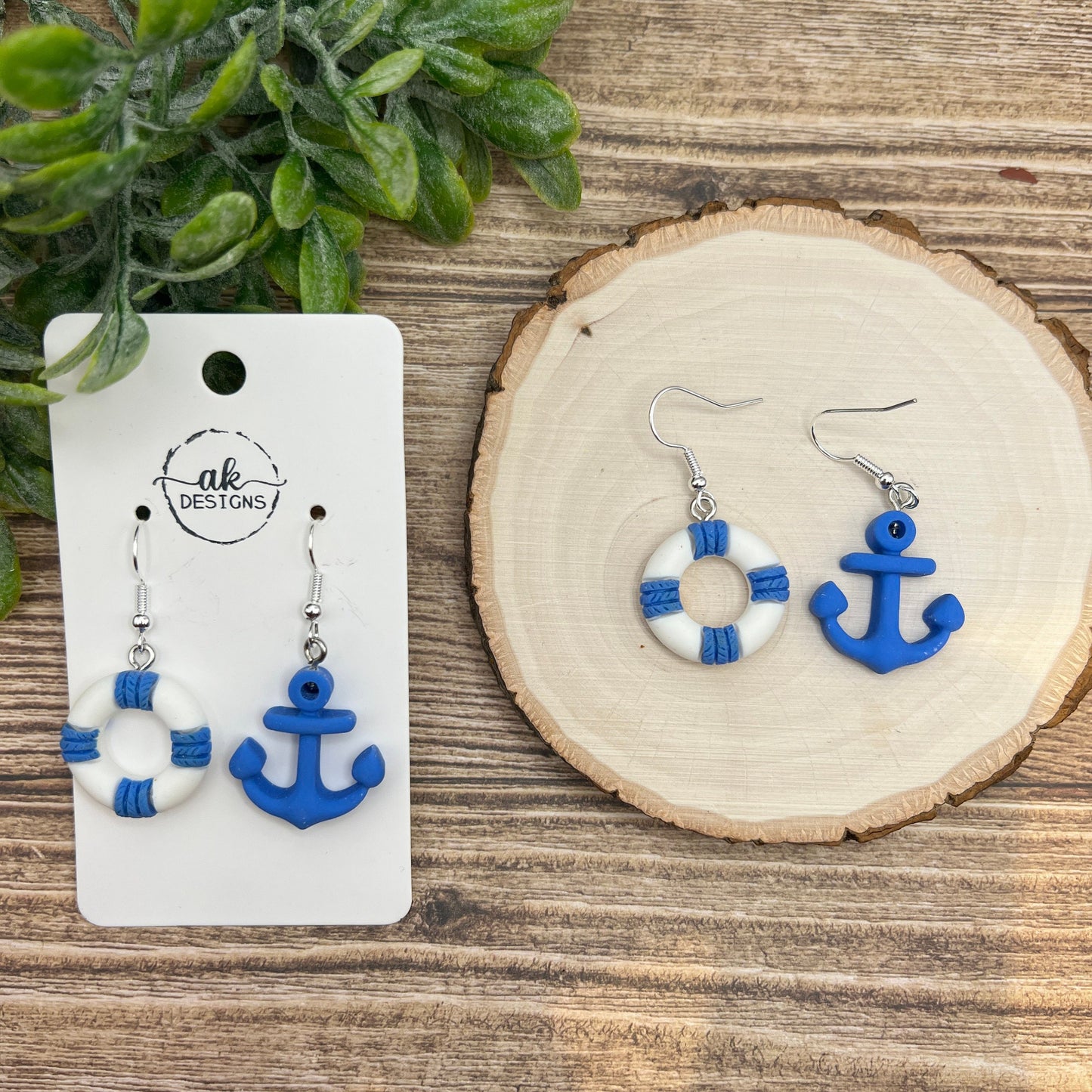 Mismatched Anchor Life Preserver  Earrings, Hypoallergenic Nautical Boating Gift