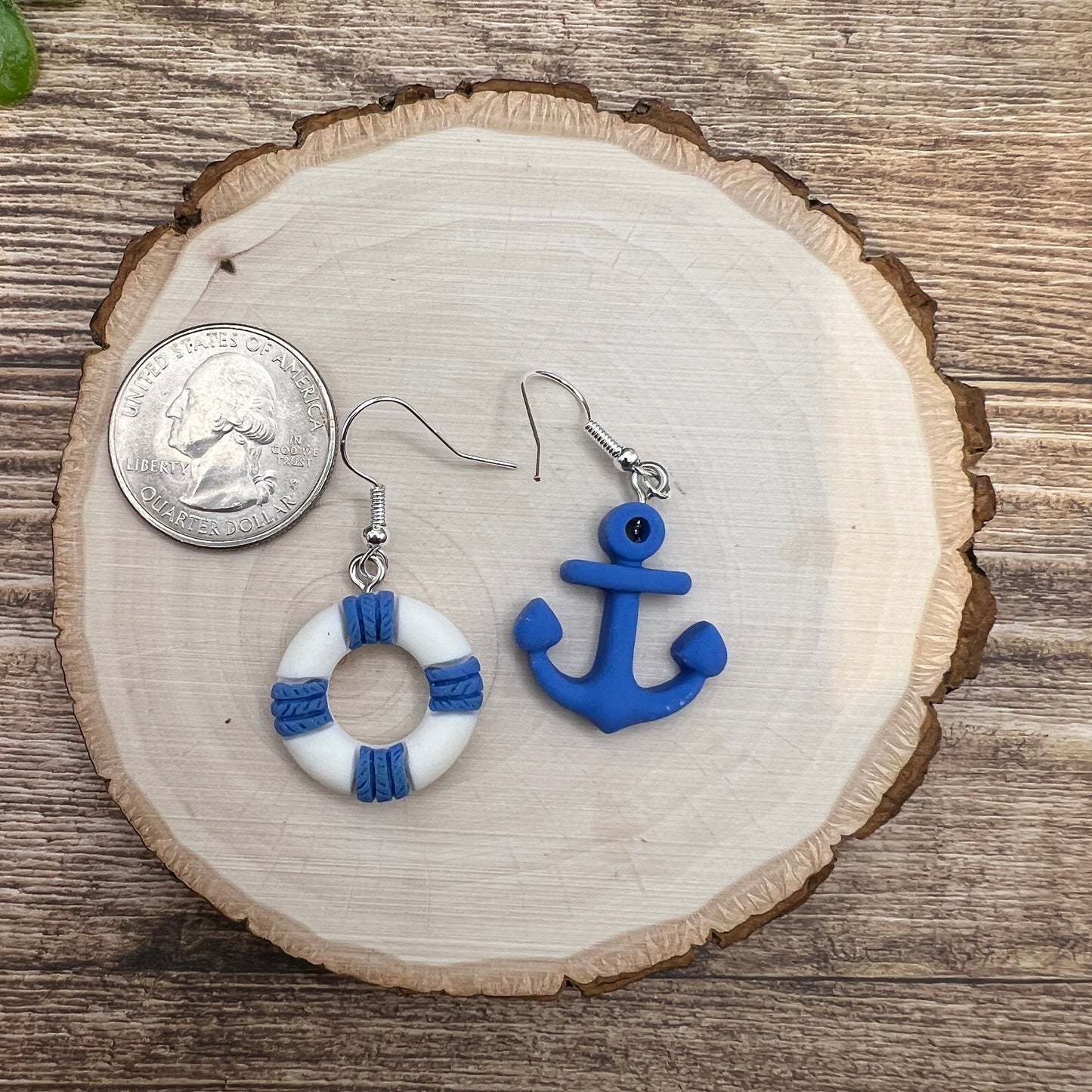Mismatched Anchor Life Preserver  Earrings, Hypoallergenic Nautical Boating Gift