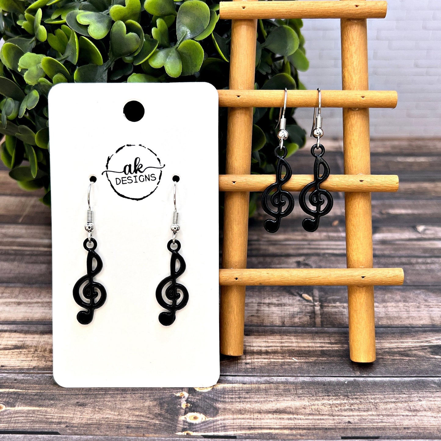 Black Enamel Treble Clef Earrings