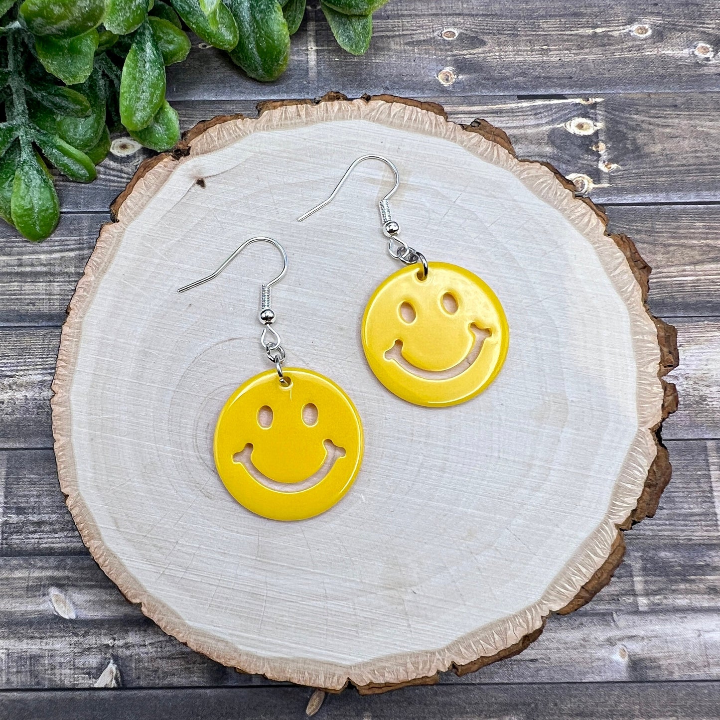 Smiley Face Yellow Acrylic Lightweight  Earrings, Hypoallergenic Happy Birthday Gift
