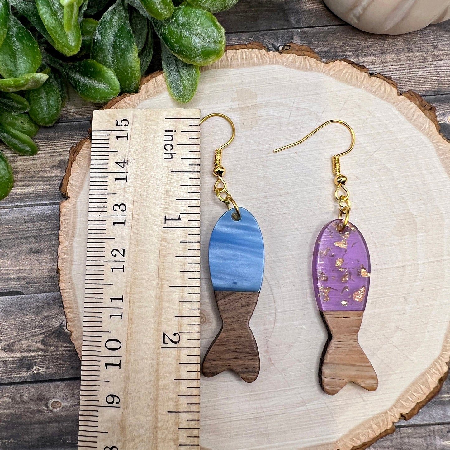 Resin Wood Long Fish Shape Modern Elegant  Earrings, Hypoallergenic Gift - Clearance