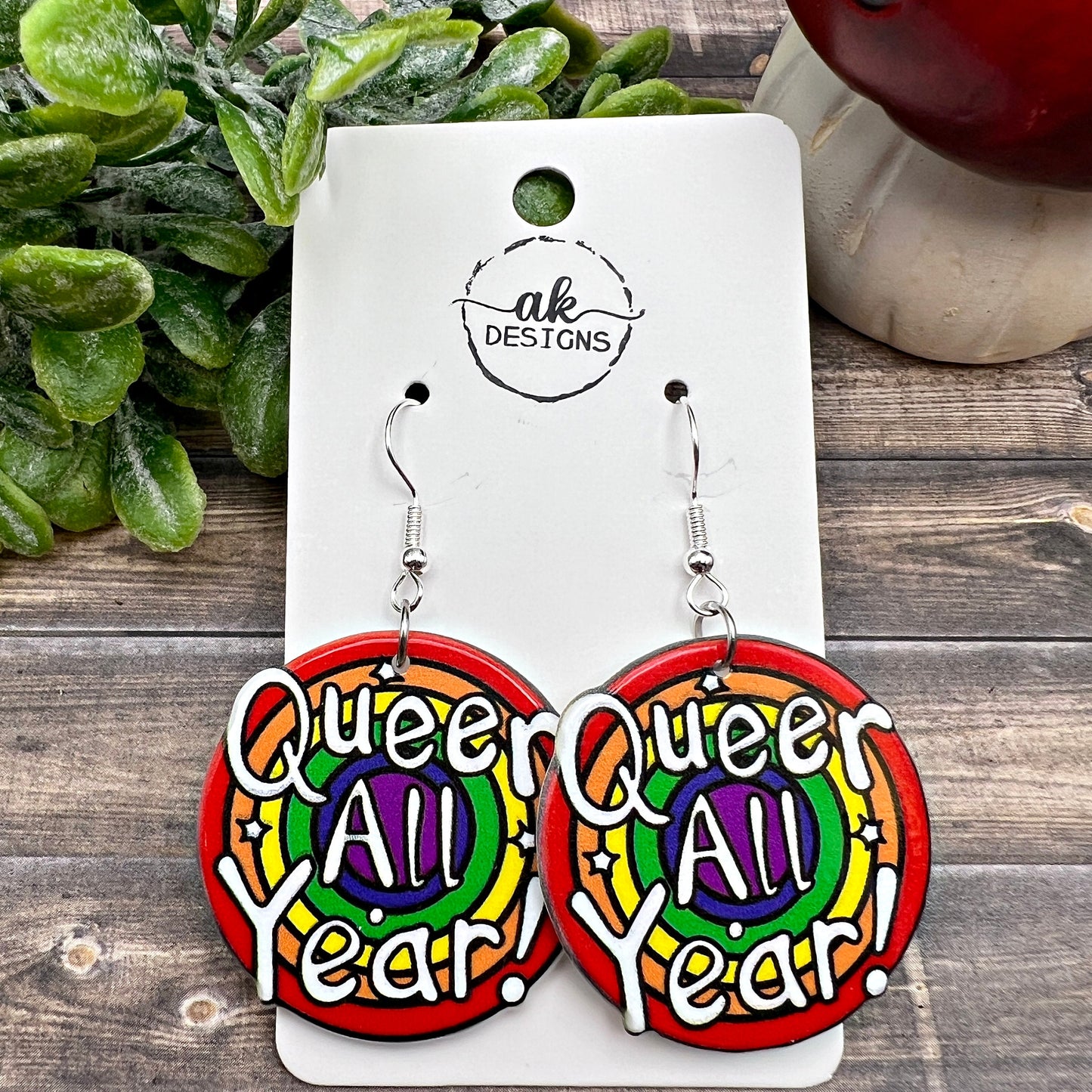 Queer All Year Lightweight Acrylic Pride Month LGBTQ+ Rainbow  Earrings, Hypoallergenic Gift
