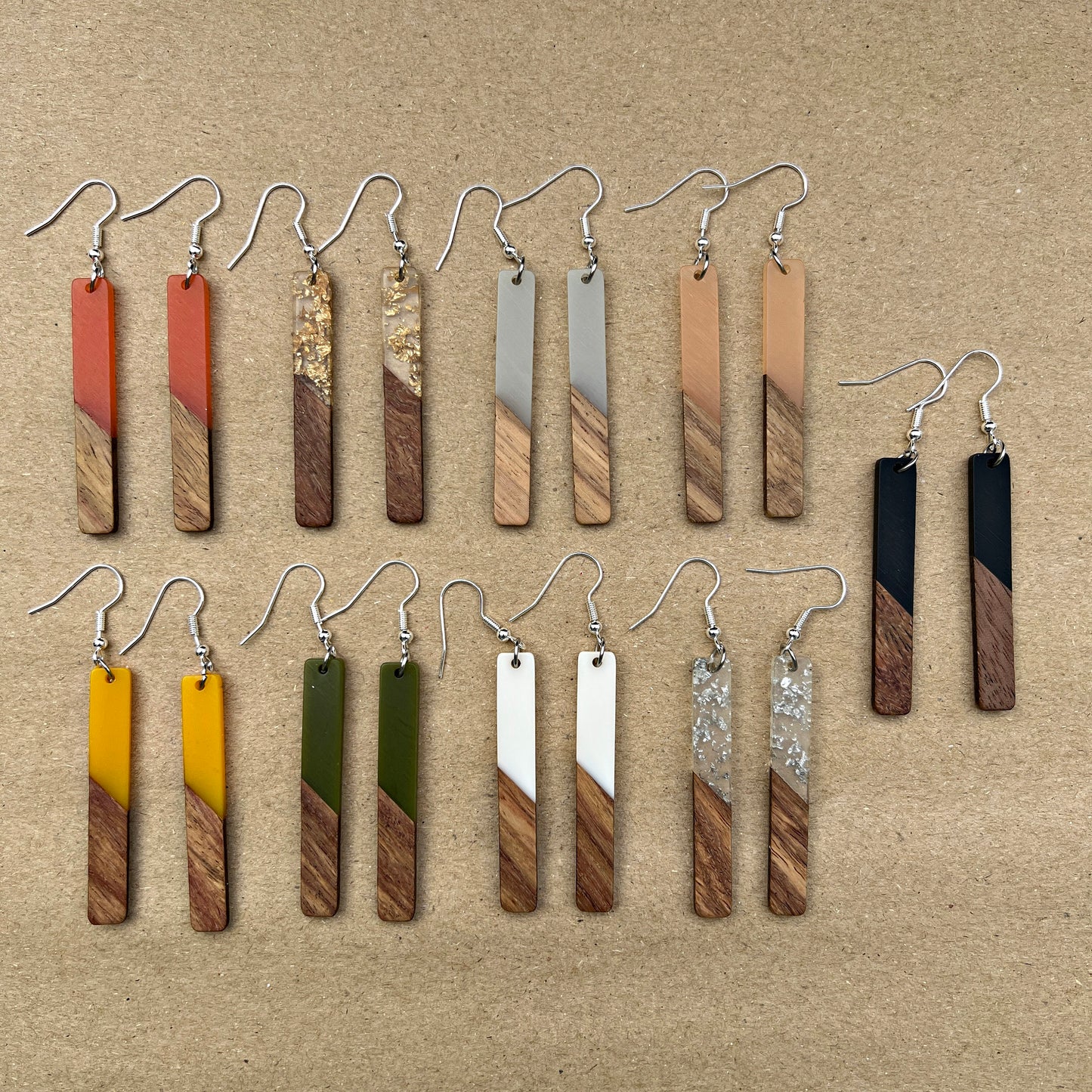 Resin Wood Long Bar Shape Modern Elegant  Earrings, Hypoallergenic Gift - Clearance