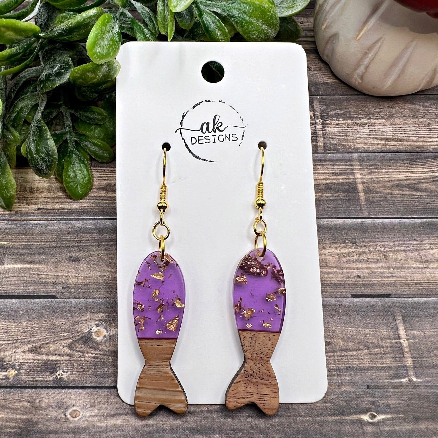 Resin Wood Long Fish Shape Modern Elegant  Earrings, Hypoallergenic Gift - Clearance