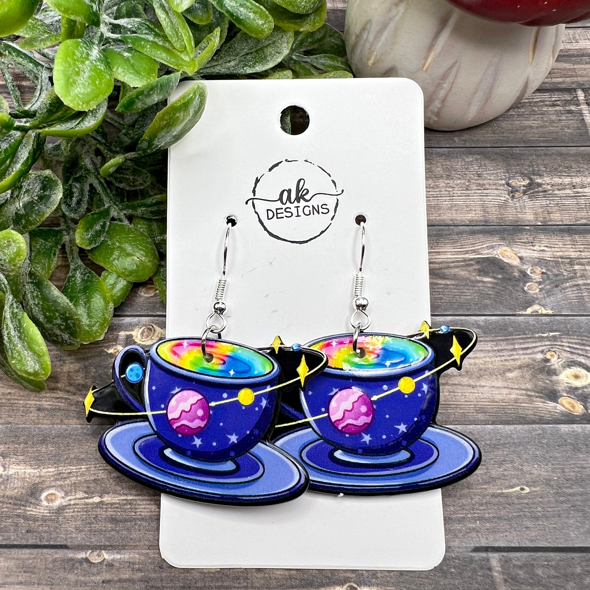 Space Planet Astronaut Funky Dangle Psychedelic Space Earrings | Stainless Steel Hypoallergenic Resin