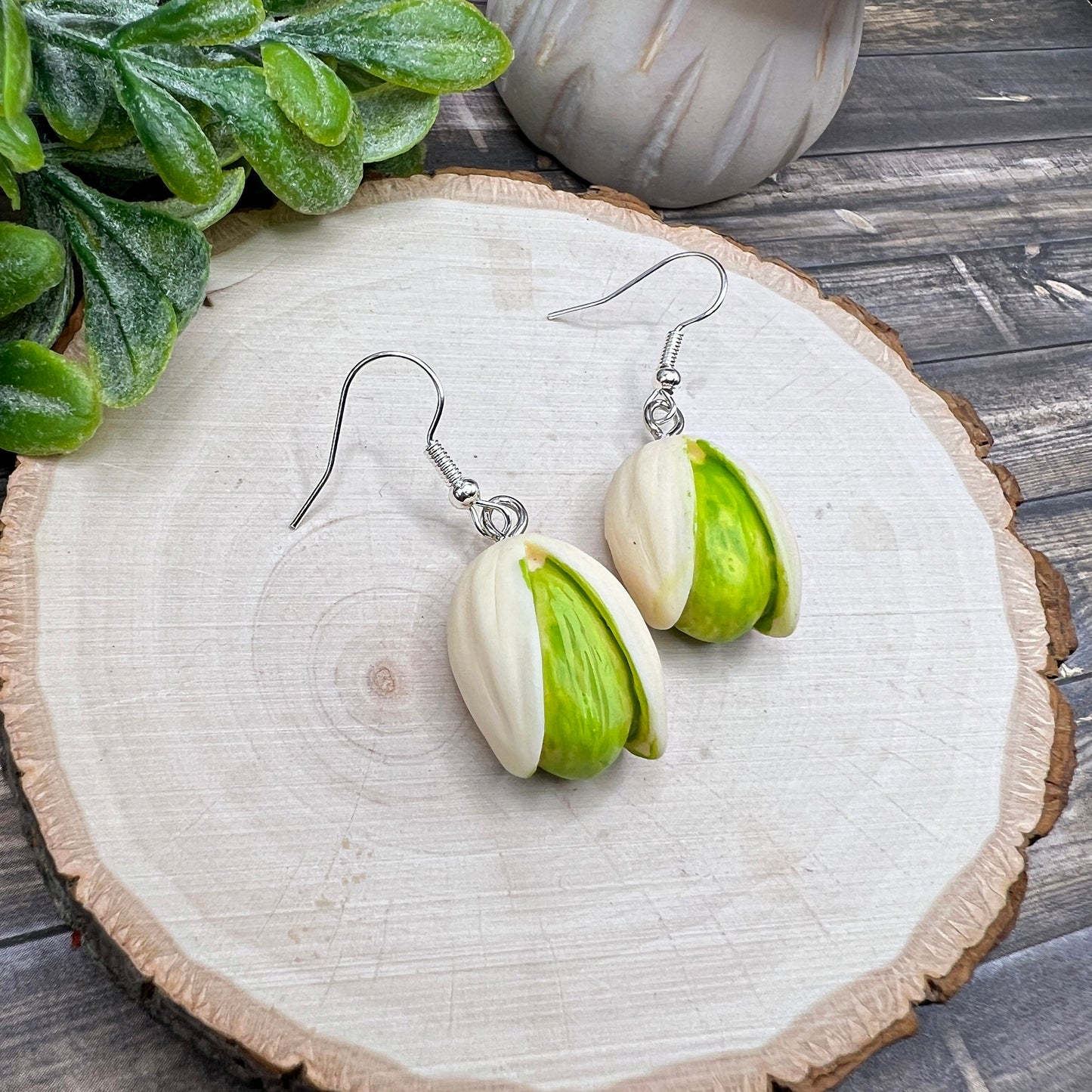 Pistachio Nut Foodie Snack Lightweight Resin  Earrings, Hypoallergenic Gift