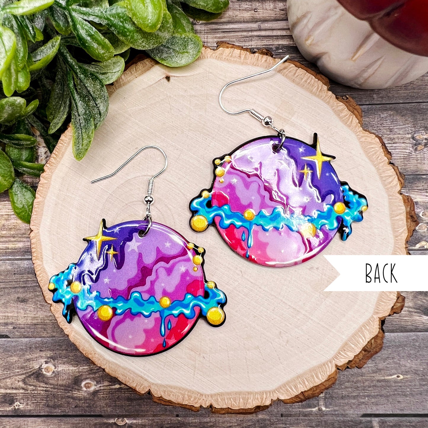 Space Planet Astronaut Funky Dangle Psychedelic Space Earrings | Stainless Steel Hypoallergenic Resin