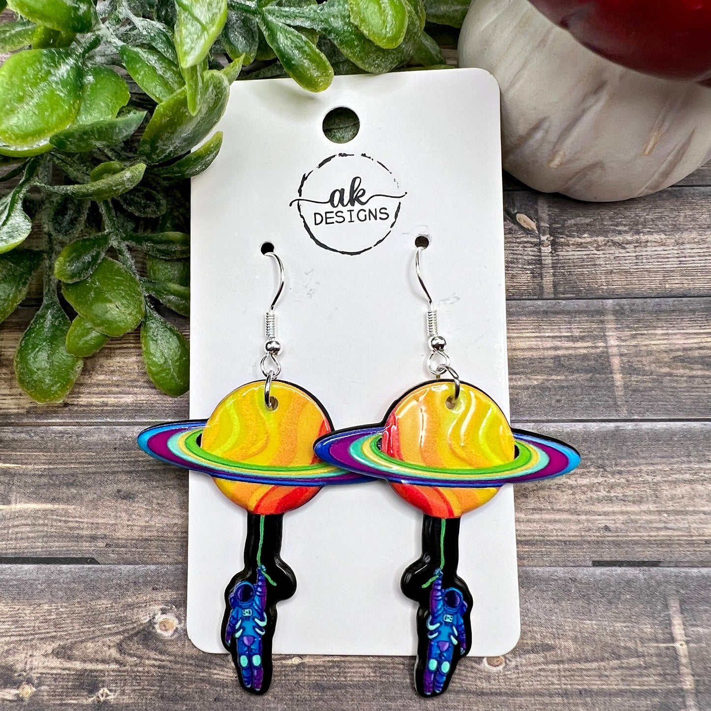 Spaceman Astronaut Funky  Psychedelic Space Morbid Death Coffin Acrylic Earrings, Lightweight Hypoallergenic