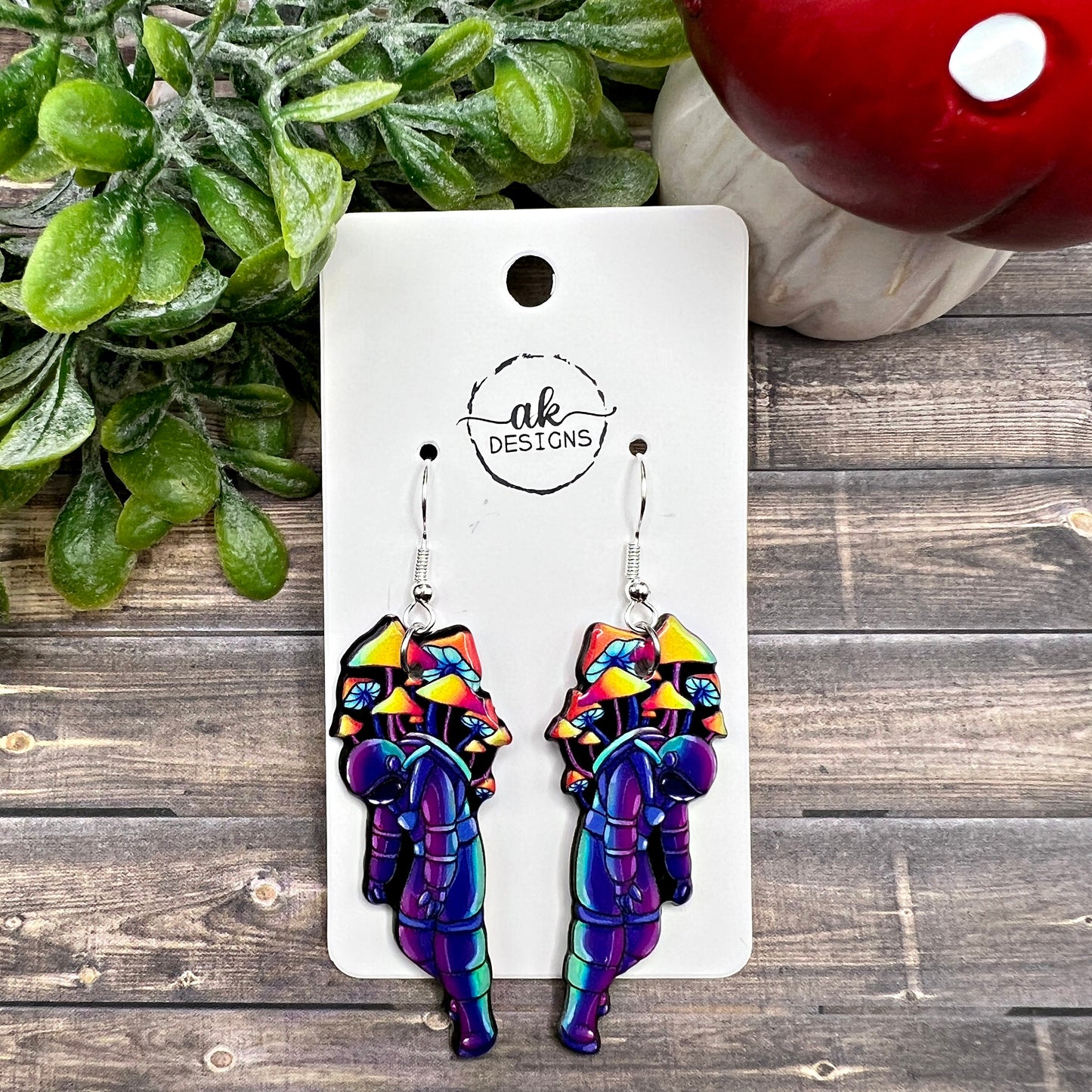 Spaceman Astronaut Funky  Psychedelic Space Morbid Death Coffin Acrylic Earrings, Lightweight Hypoallergenic