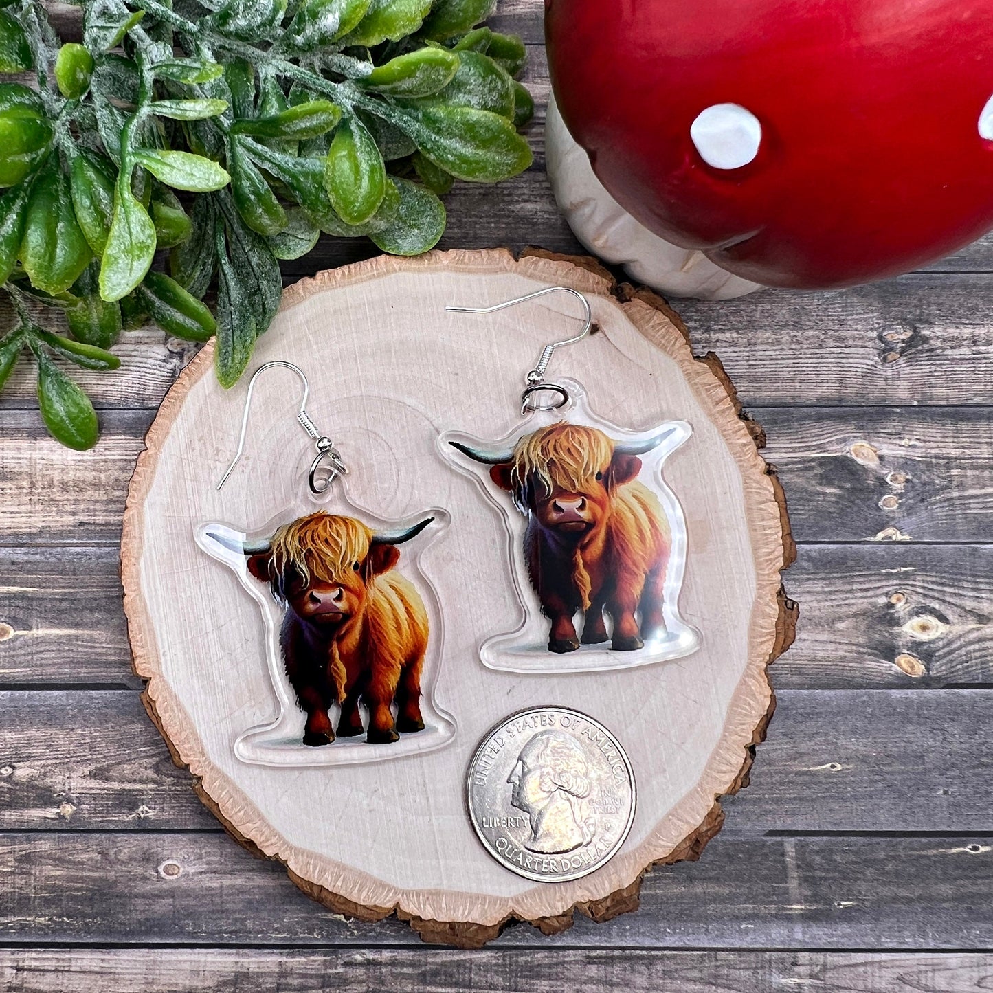 Highland Cow Watercolor Acrylic Earrings