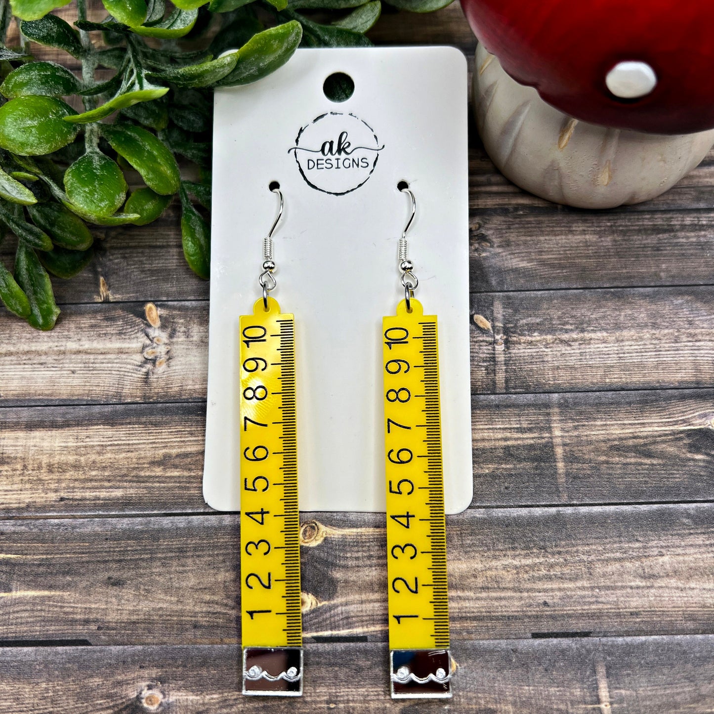 Ruler School Teacher Student Construction Tape Measure Acrylic Silver/Silver-tone  Earrings, Hypoallergenic Gift