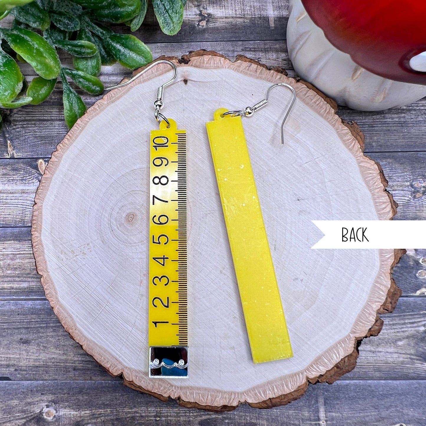 Ruler School Teacher Student Construction Tape Measure Acrylic Silver/Silver-tone  Earrings, Hypoallergenic Gift