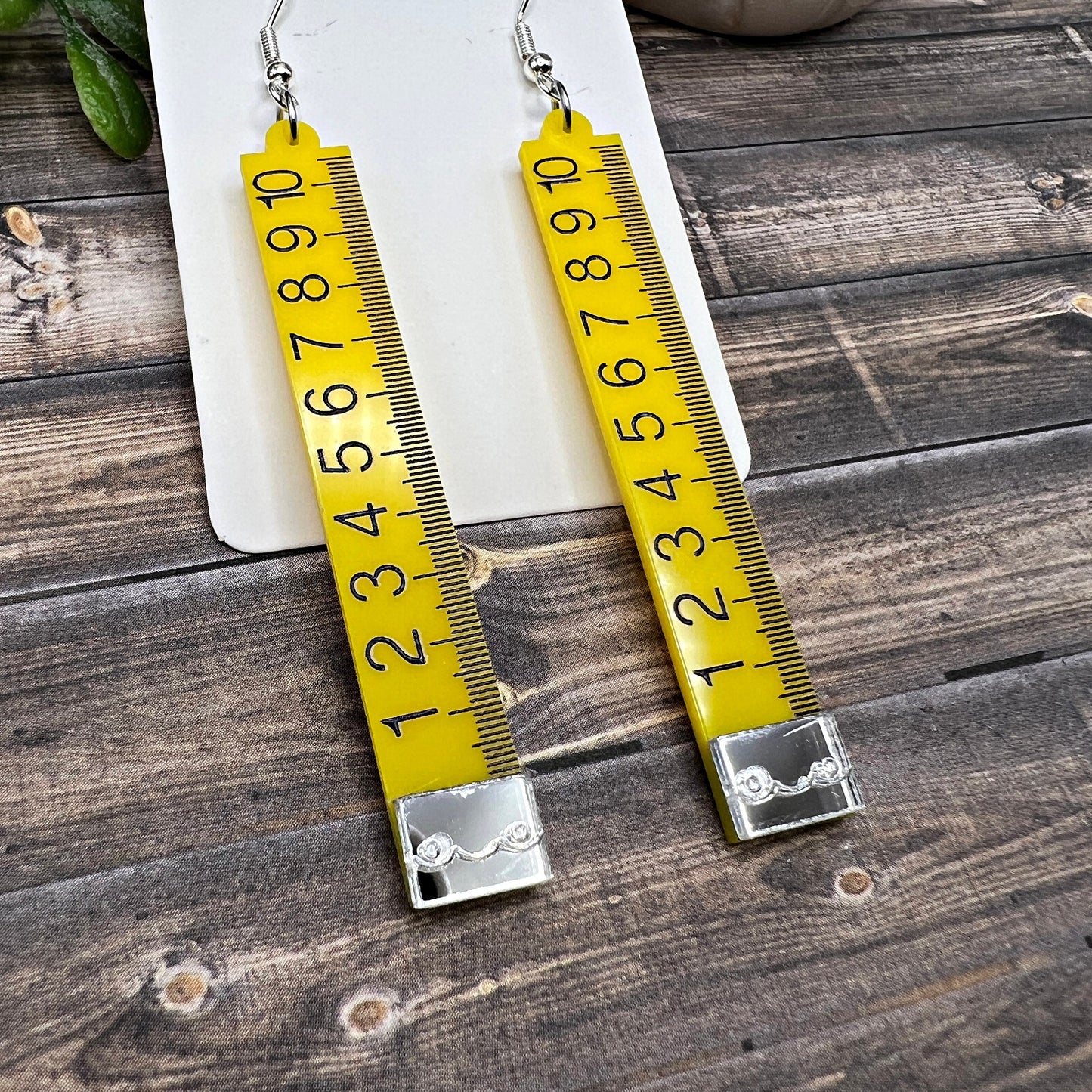 Ruler School Teacher Student Construction Tape Measure Acrylic Silver/Silver-tone  Earrings, Hypoallergenic Gift