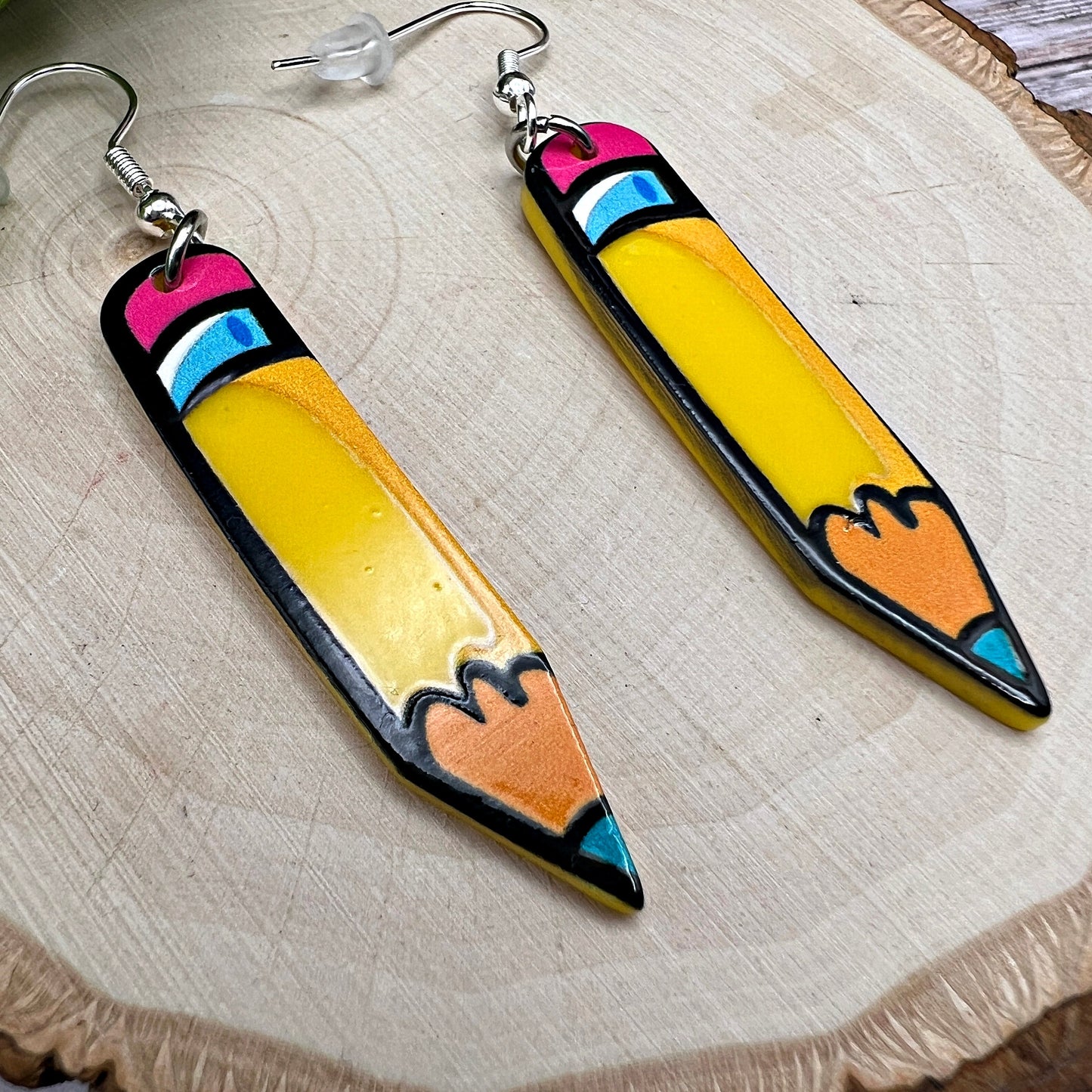 Cartoon Doodle Pencil Acrylic Art Earrings