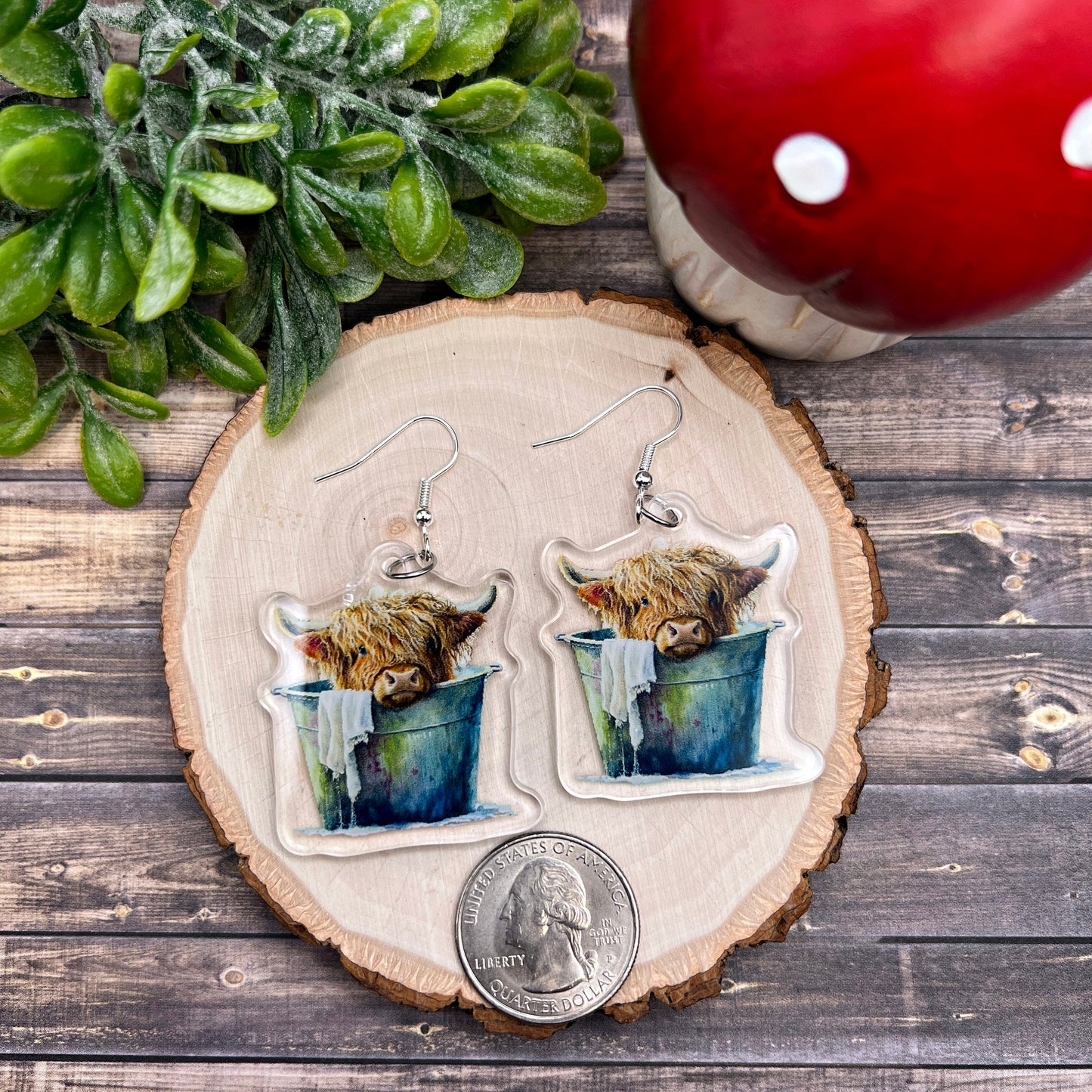 Highland Cow Watercolor Acrylic Earrings