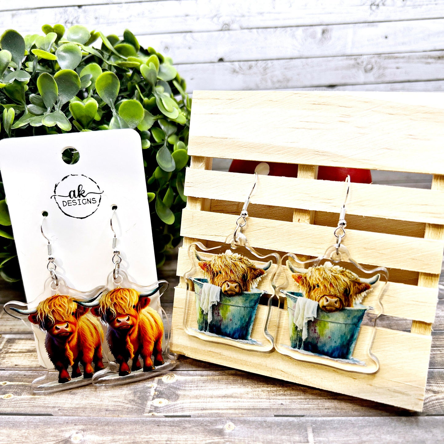 Highland Cow Watercolor Acrylic Earrings