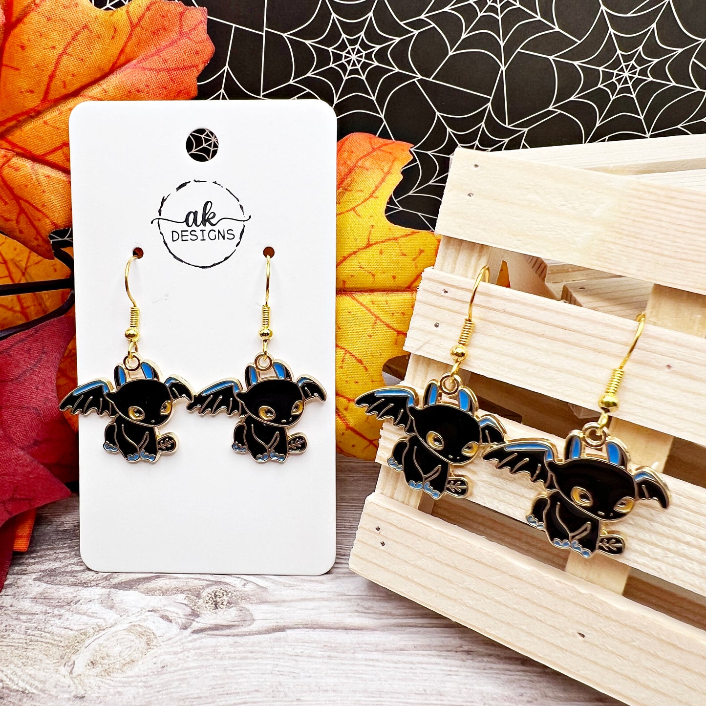 Spooky Baby Bat Enamel Halloween  Earrings