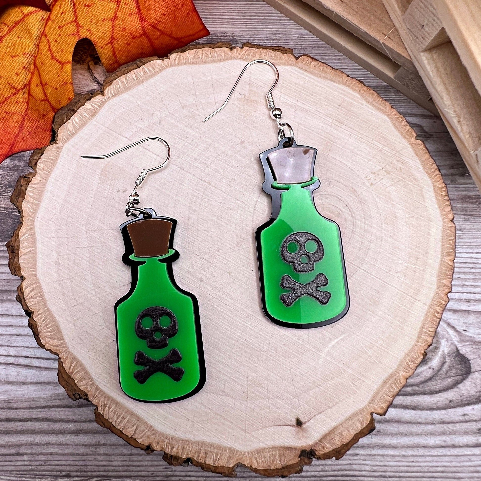 Halloween Potion Skull Creepy Acrylic Hypoallergenic Dangle Earrings