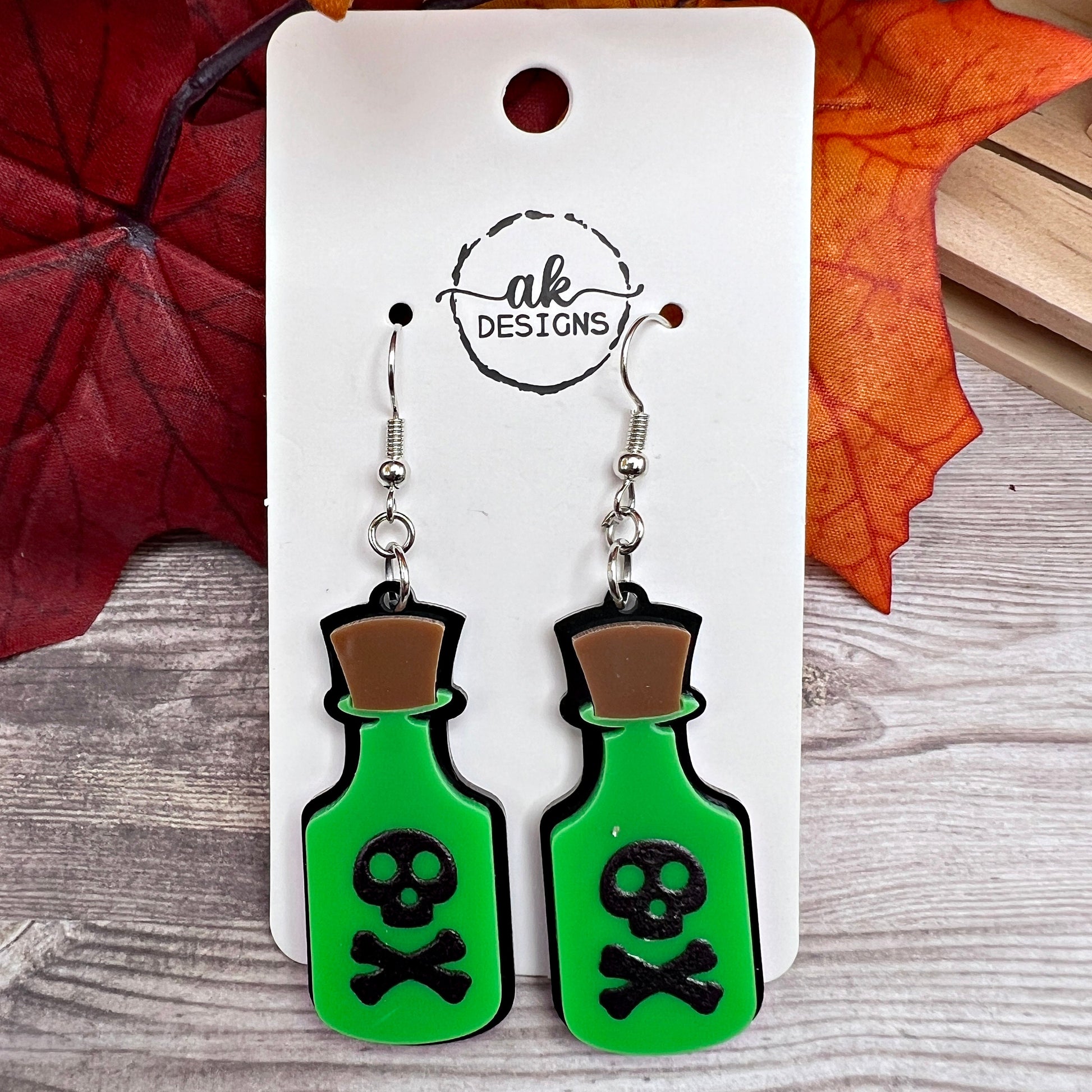 Halloween Potion Skull Creepy Acrylic Hypoallergenic Dangle Earrings