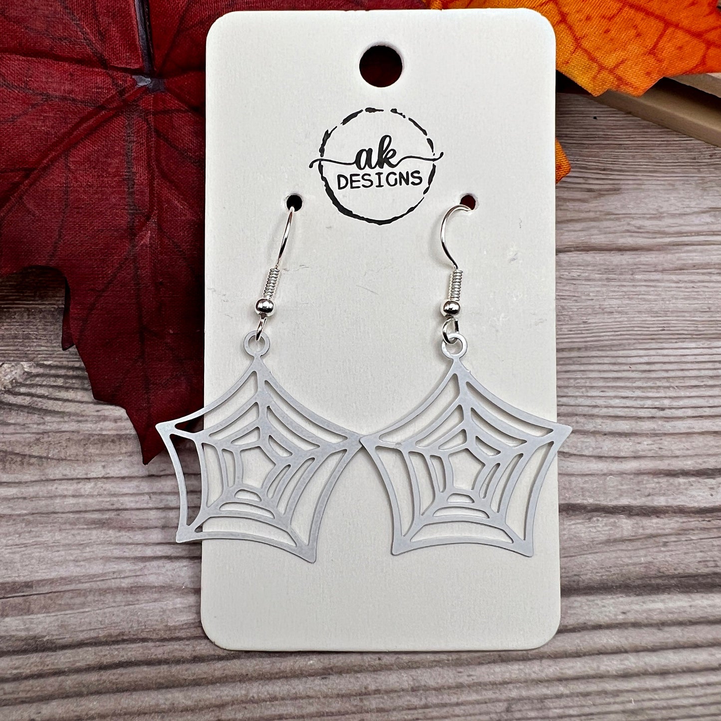 Spider Web Lightweight Brass White Hypoallergenic  Halloween Earrings